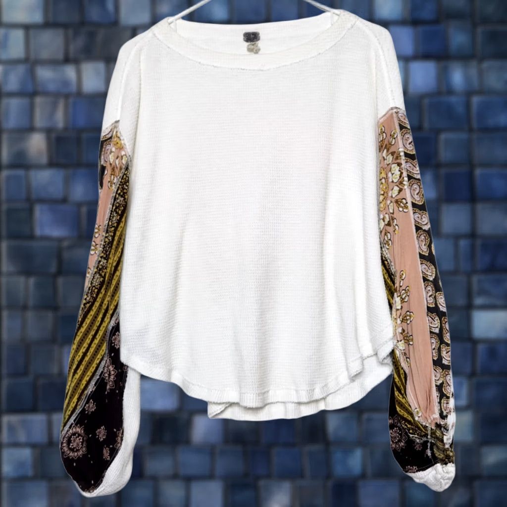 Free People Free People Womens XS Blossom Thermal Top Waffle Knit Shirt White Oversized Size XS / US 0-2 / IT 36-38 - 1 Thumbnail