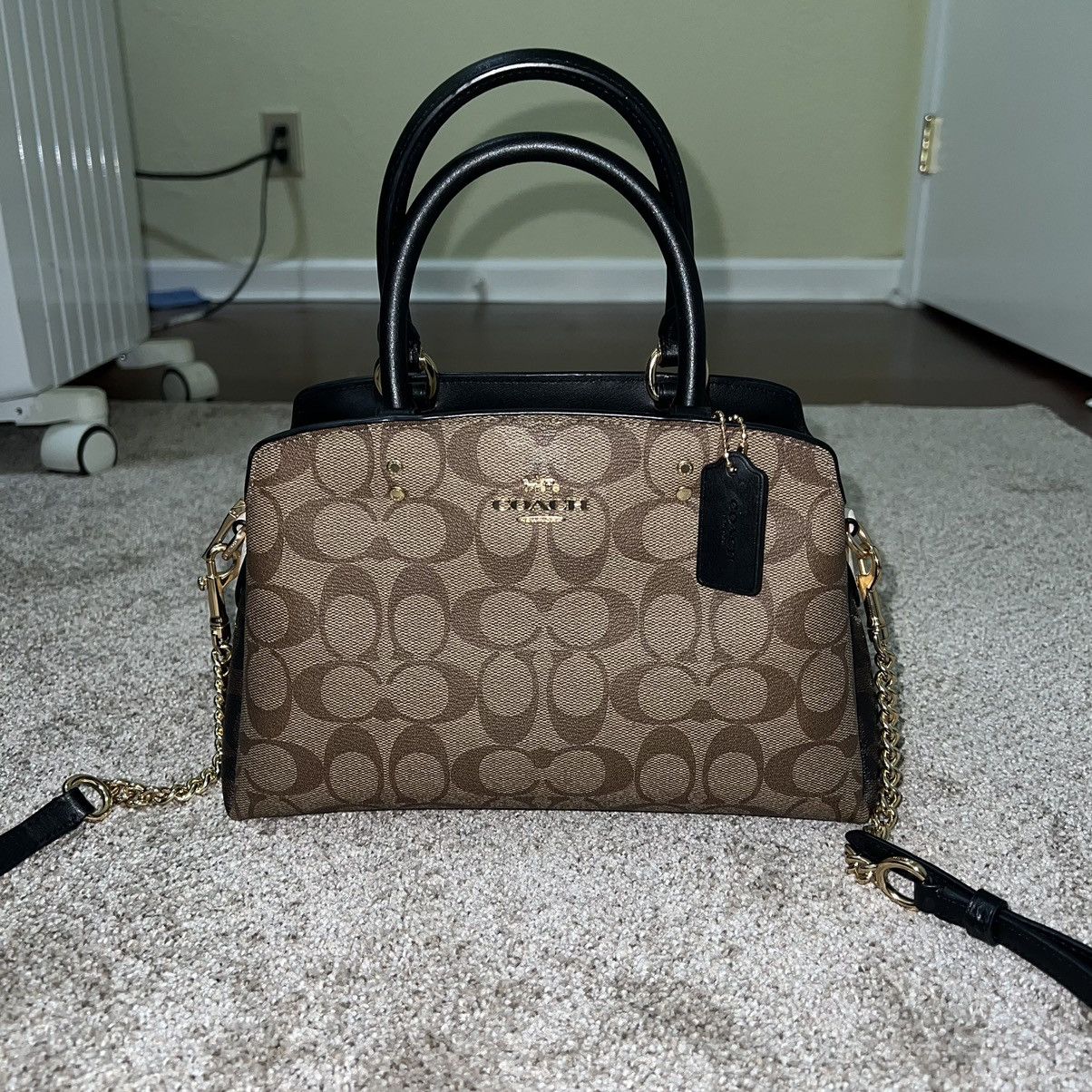 image of Coach Mini Lillie Carryall in Black/Brown, Women's