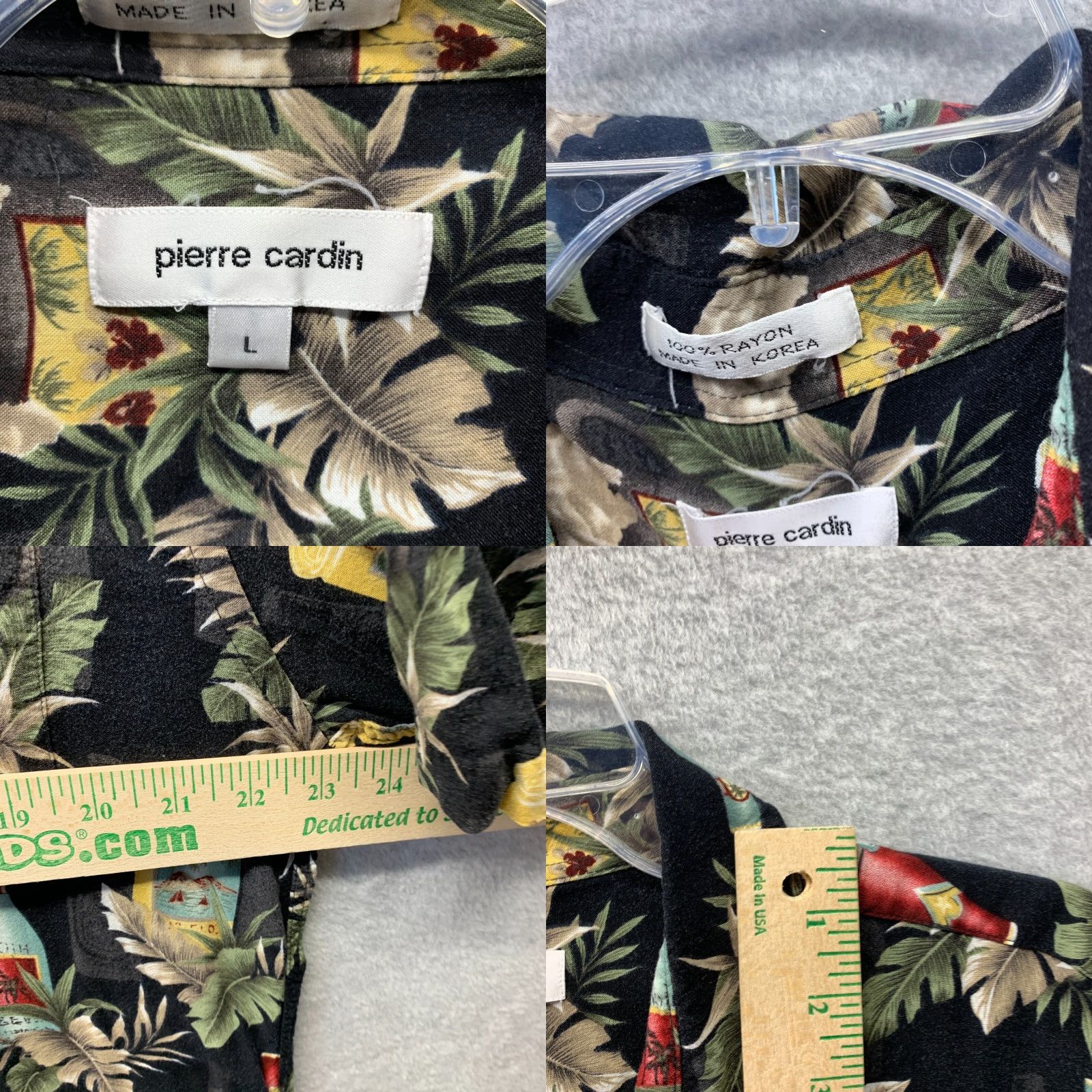 Pierre Cardin VINTAGE Pierre Cardin Shirt Mens Large Black Floral Palms Rayon Viscose Light Knit Casual Party/Travel Button-Up Short Sleeve Size US L / EU 52-54 / 3 - 8 Thumbnail