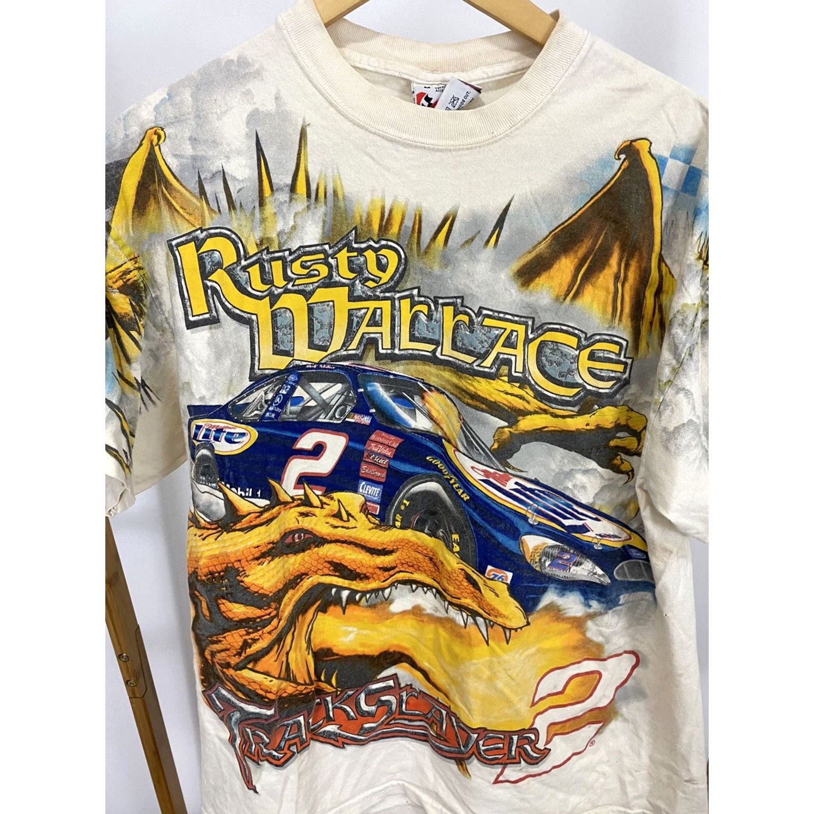 Chase Authentics VTG Rusty Wallace TRACKSLAYER Dragon NASCAR All Over Print Chase T-Shirt Size M Men Cream Short Sleeve Size US M / EU 48-50 / 2 - 3 Thumbnail