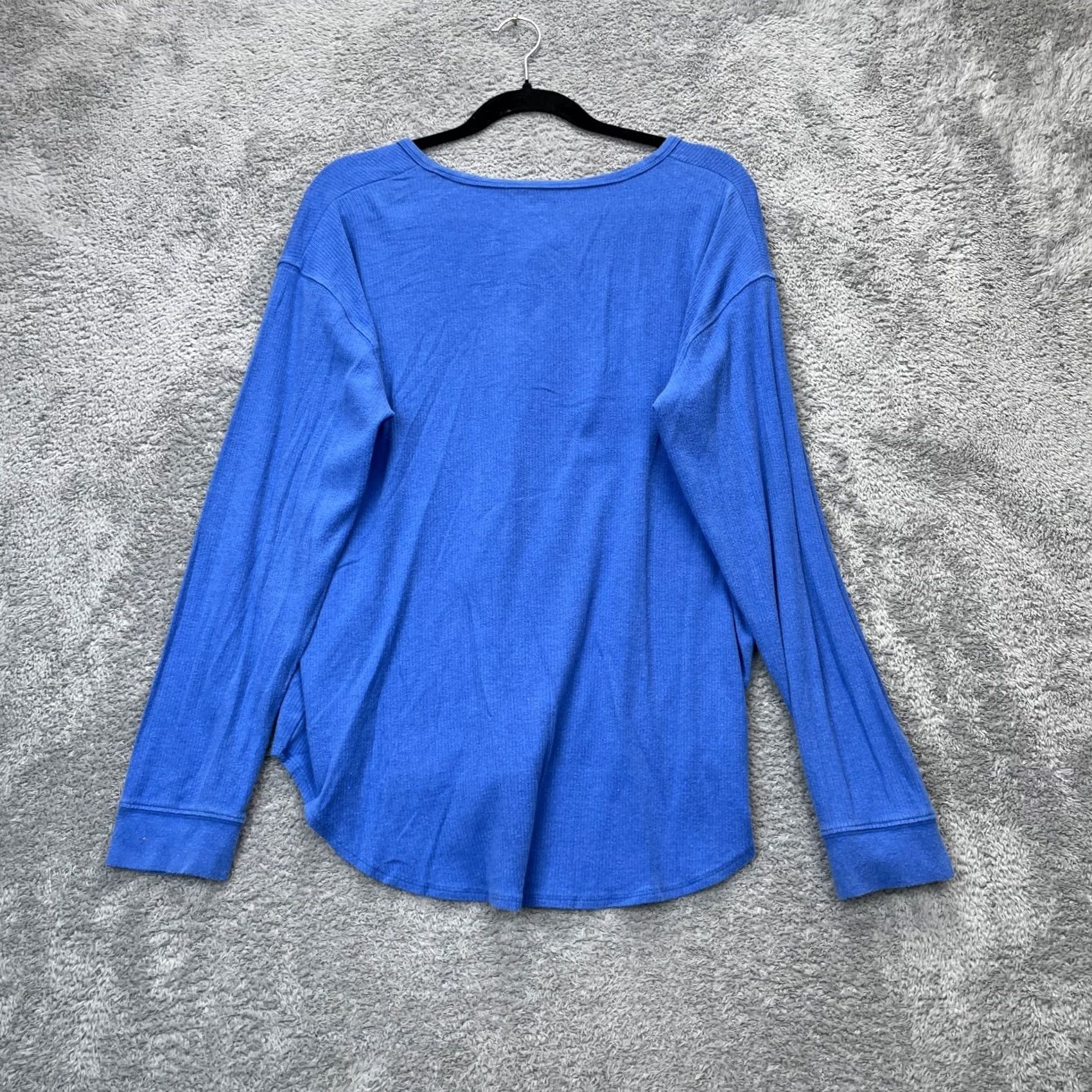 Gap Gap Top Womens XL Blue Love Fitted Rib Waffle Knit Henley Neck Casual Shirt T-Shirt Mens Women Girls Unisex Size XL / US 12-14 / IT 48-50 - 2 Thumbnail