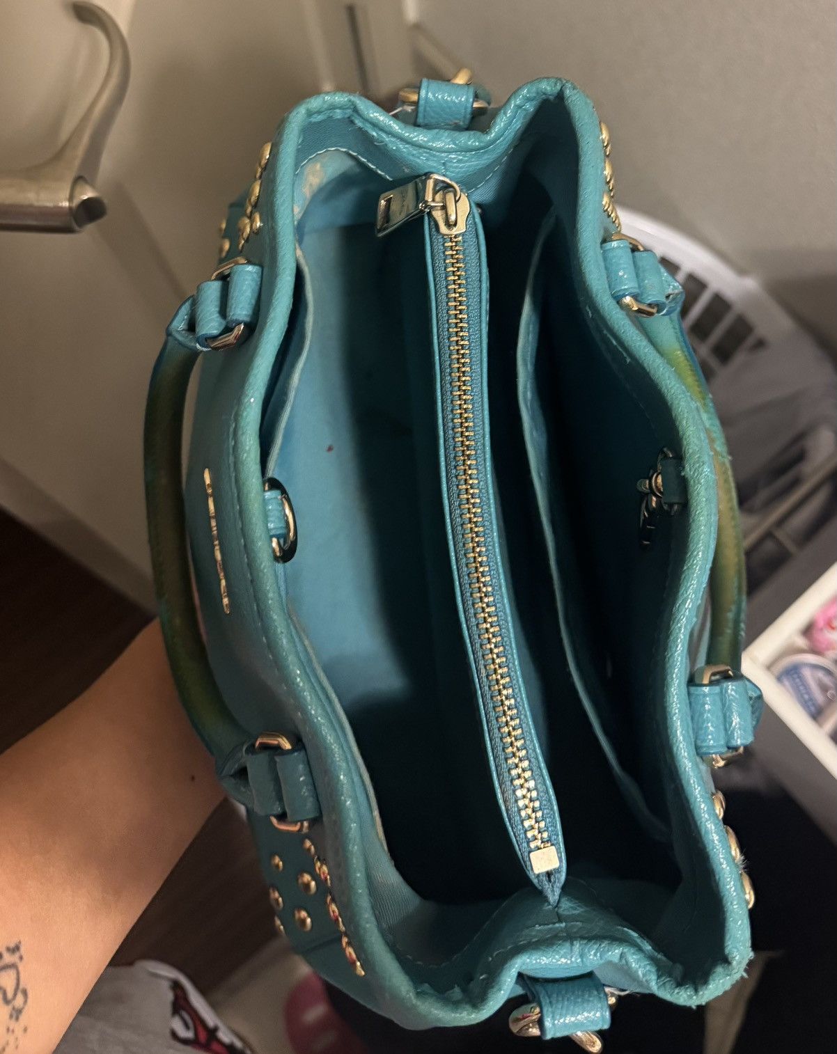 Coach COACH Margot Carryall Studded Turquoise Leather Bag Size ONE SIZE - 4 Thumbnail