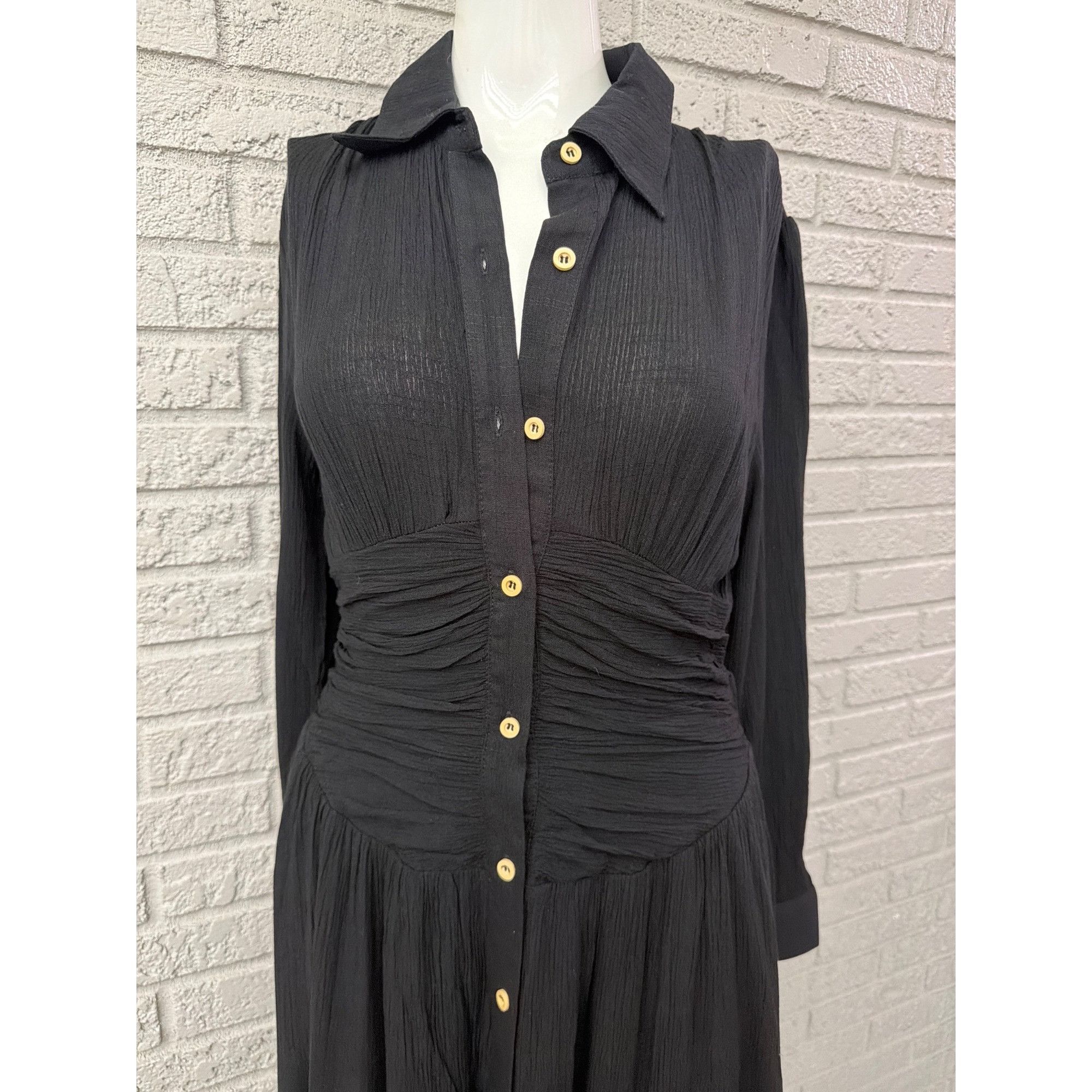 Other Modesees Women's Black Crinkled Cotton Long Sleeve Shirt Dre Size S / US 4 / IT 40 - 3 Thumbnail