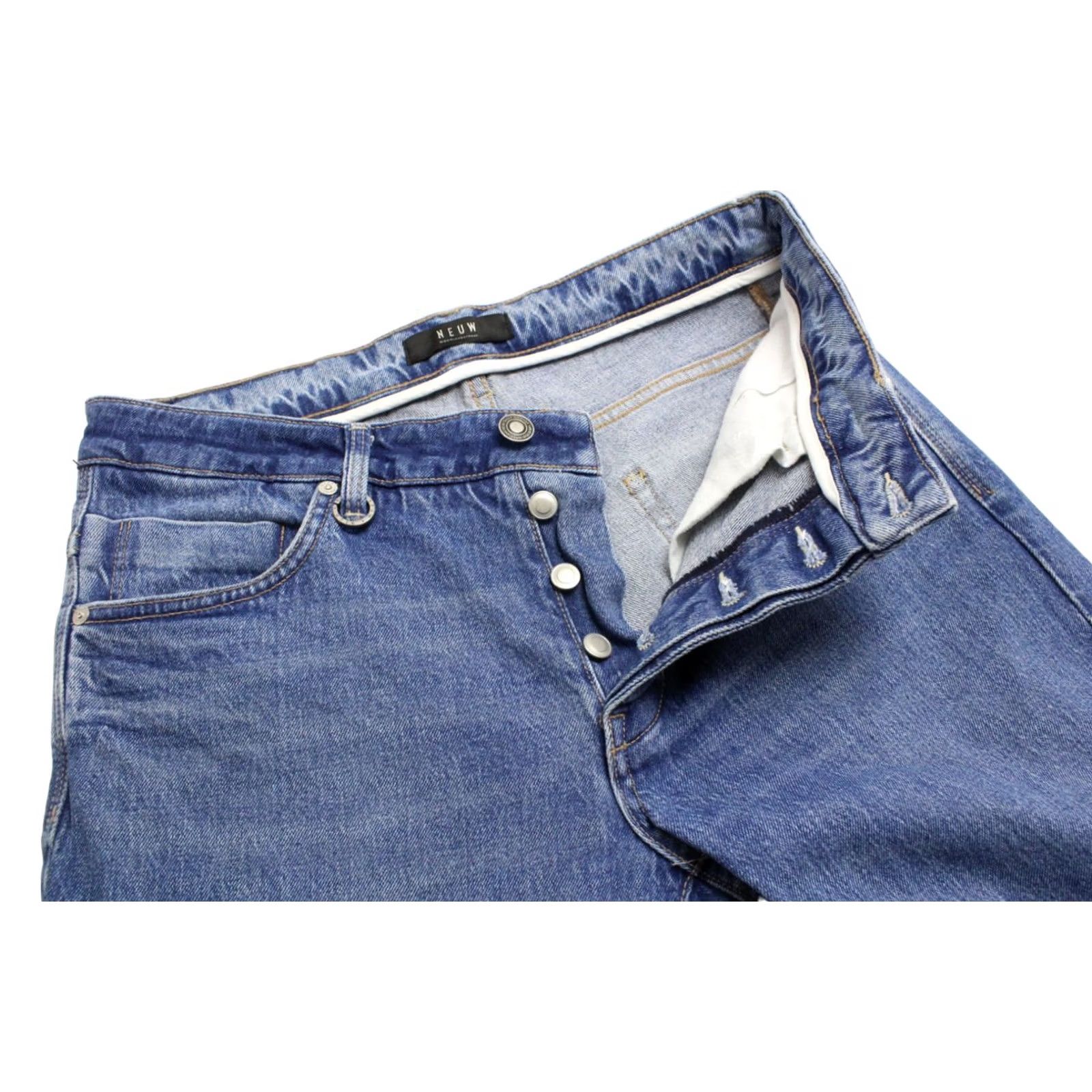 Vintage NEUW Lou Slim Jeans Men's W31/L34 Whiskers Button Fly Fade Blue Denim Jeans Slim Size US 31 - 4 Thumbnail