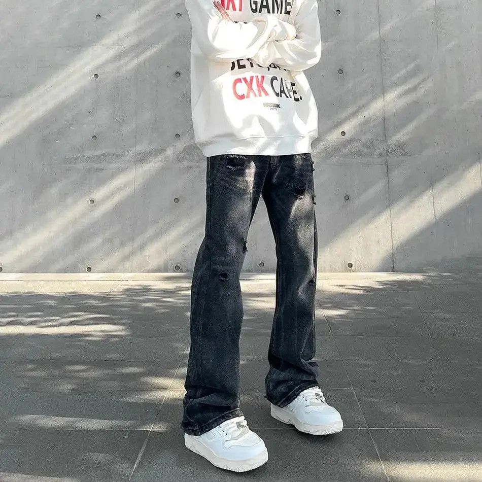 Japanese Brand Streetwear Ripped Jeans Men Autumn Flared Trousers Casual Size US 32 / EU 48 - 4 Thumbnail