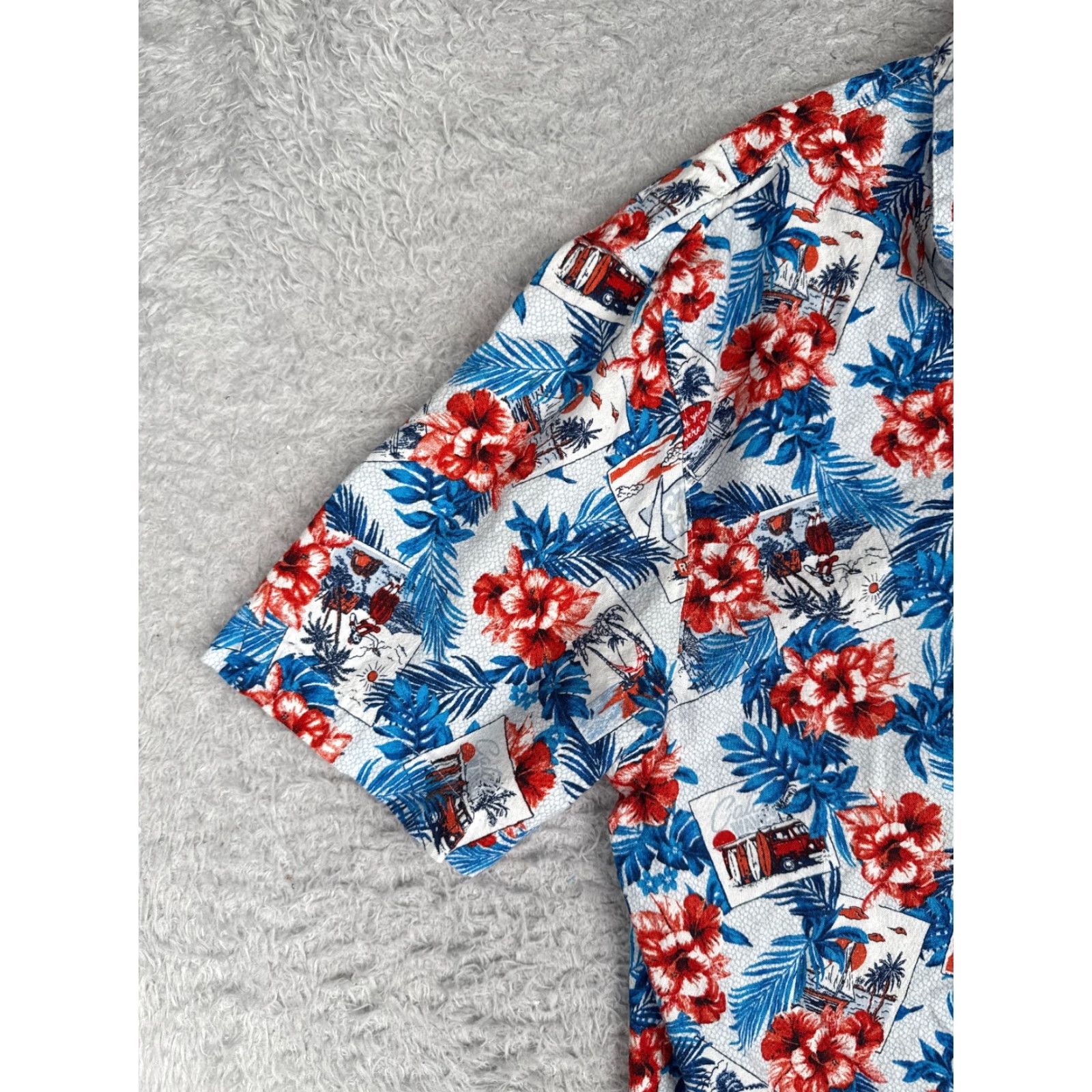 George George Button-Up Shirt Adult Medium White Floral Hawaiian Rayon Casual Mens Size US M / EU 48-50 / 2 - 3 Thumbnail