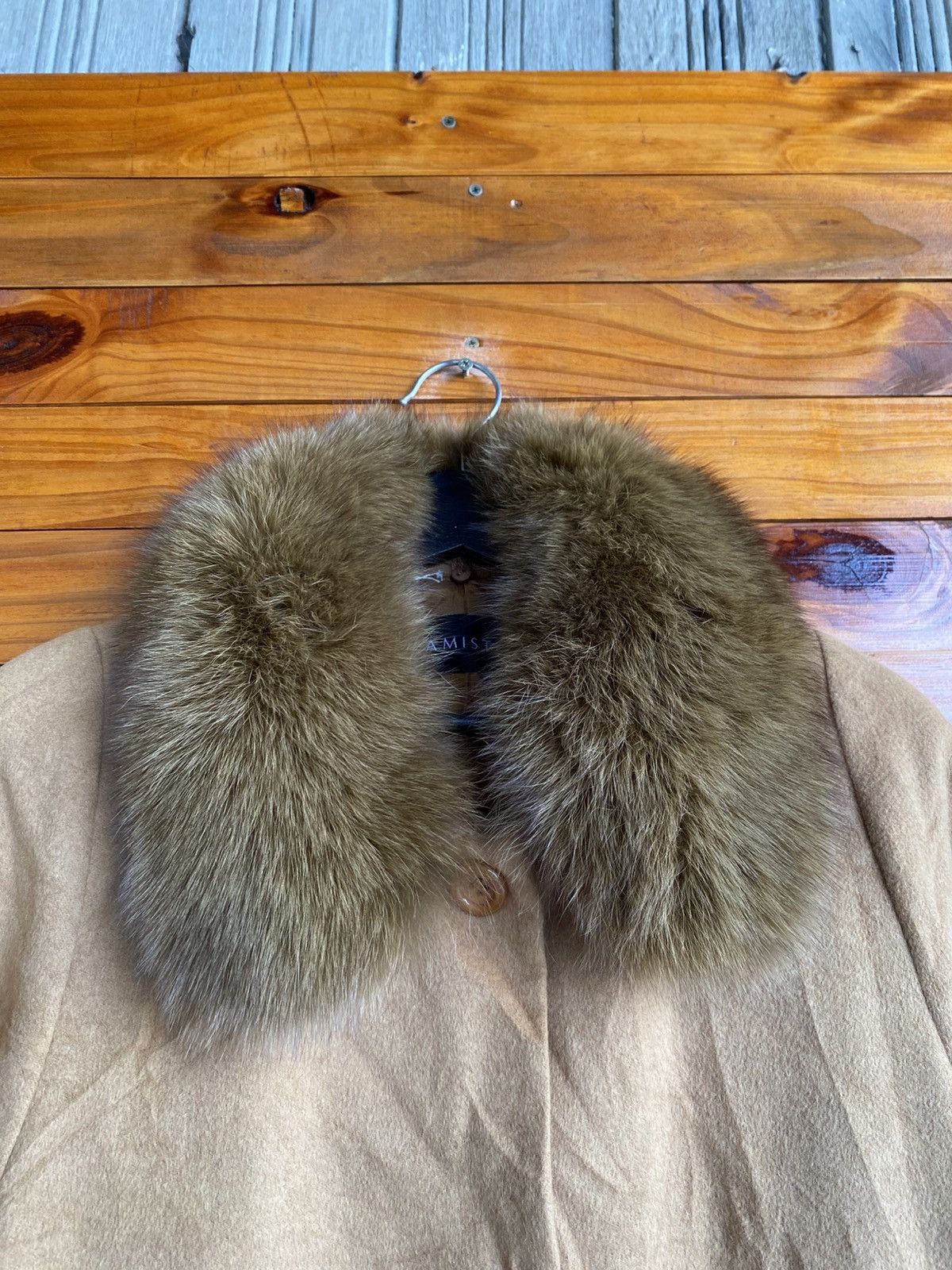 Japanese Brand Vintage AMISTA Camel Wool Coat with Real Fur Collar Elegant Size L / US 10 / IT 46 - 6 Thumbnail