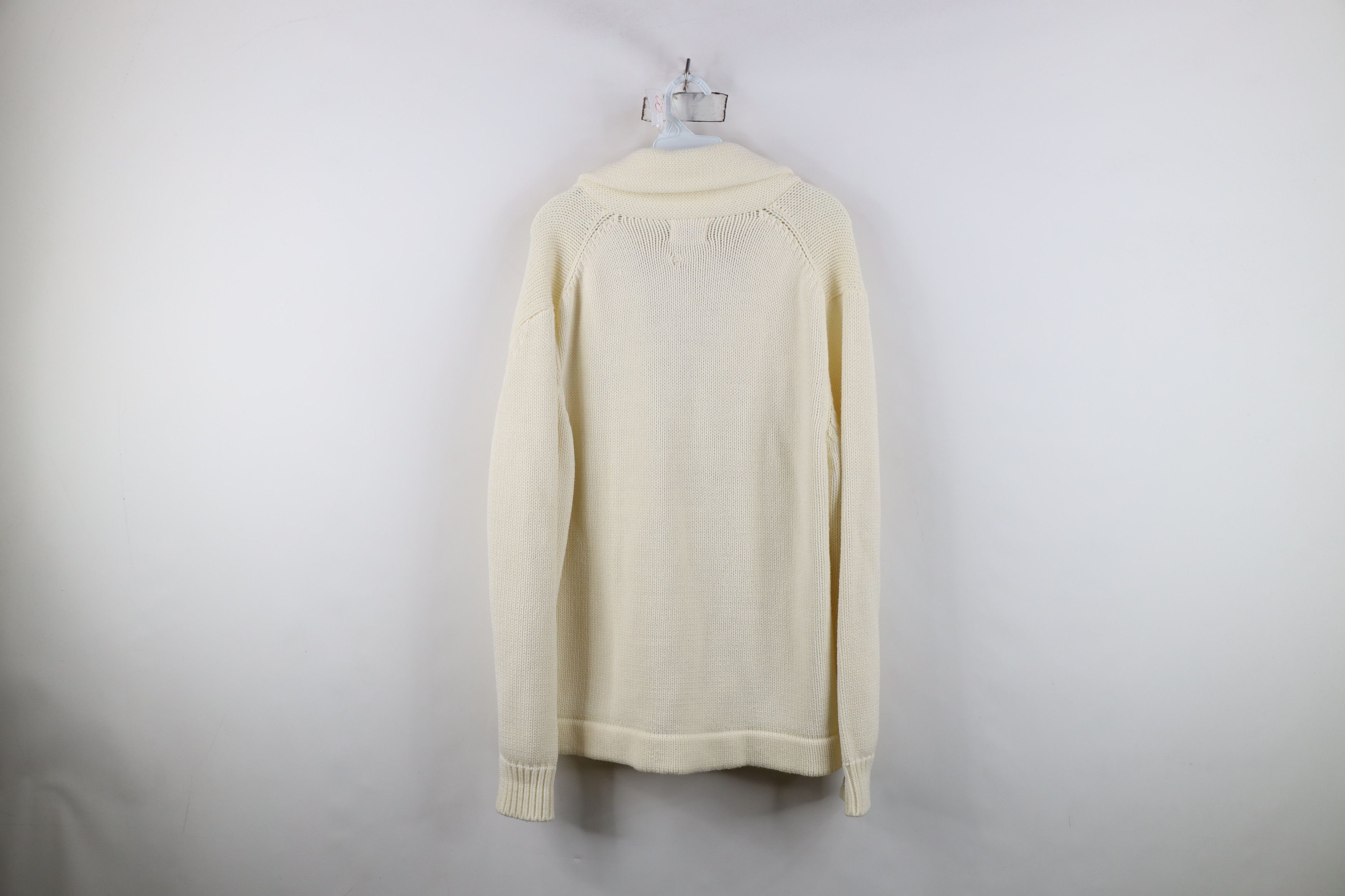 Vintage Vintage 70s Dapper Ribbed Knit Shawl Cardigan Sweater Cream Size US L / EU 52-54 / 3 - 13 Thumbnail