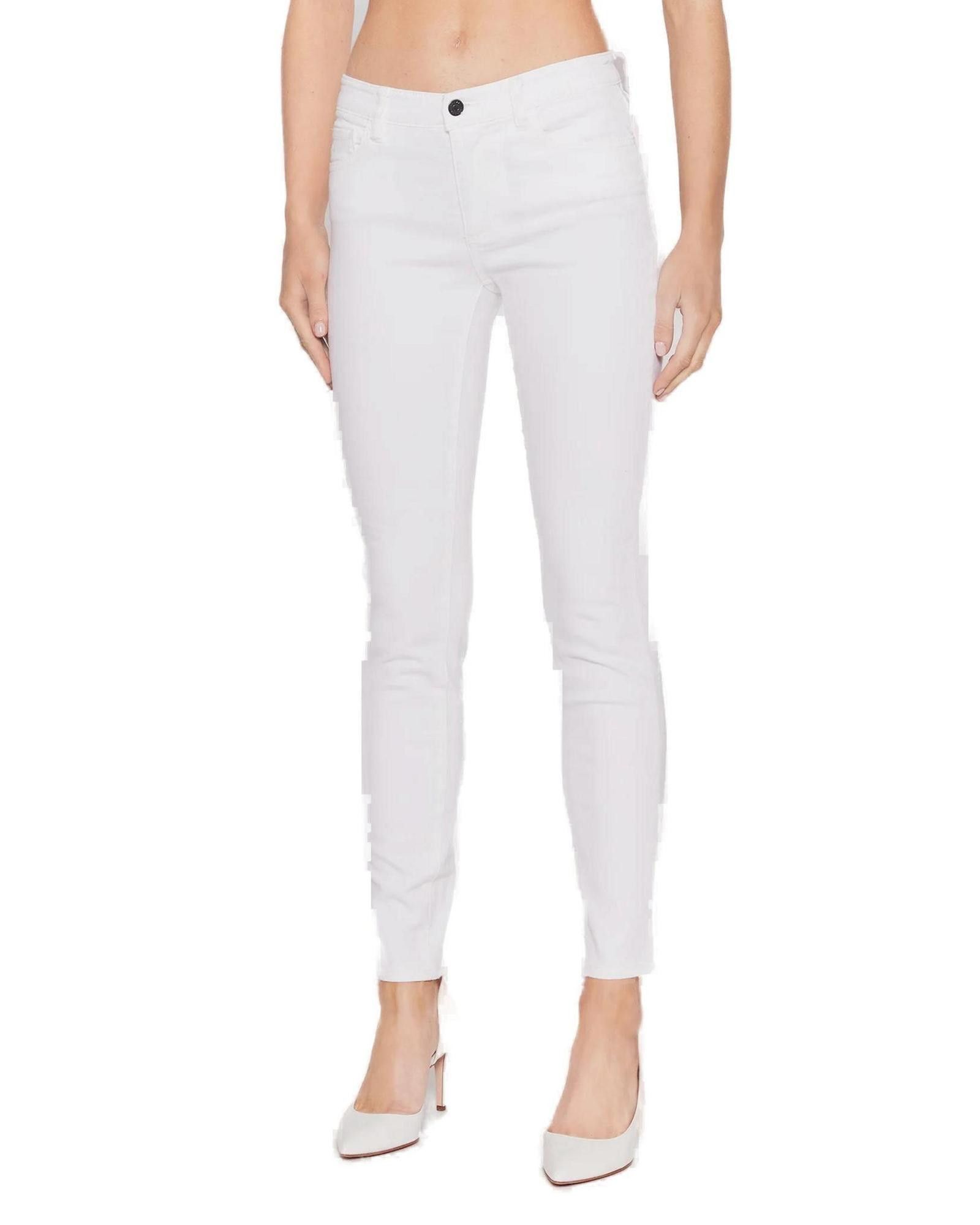 image of Armani Exchange Plain Jeans With Zip And Button Fastening in White, Women's (Size 30)