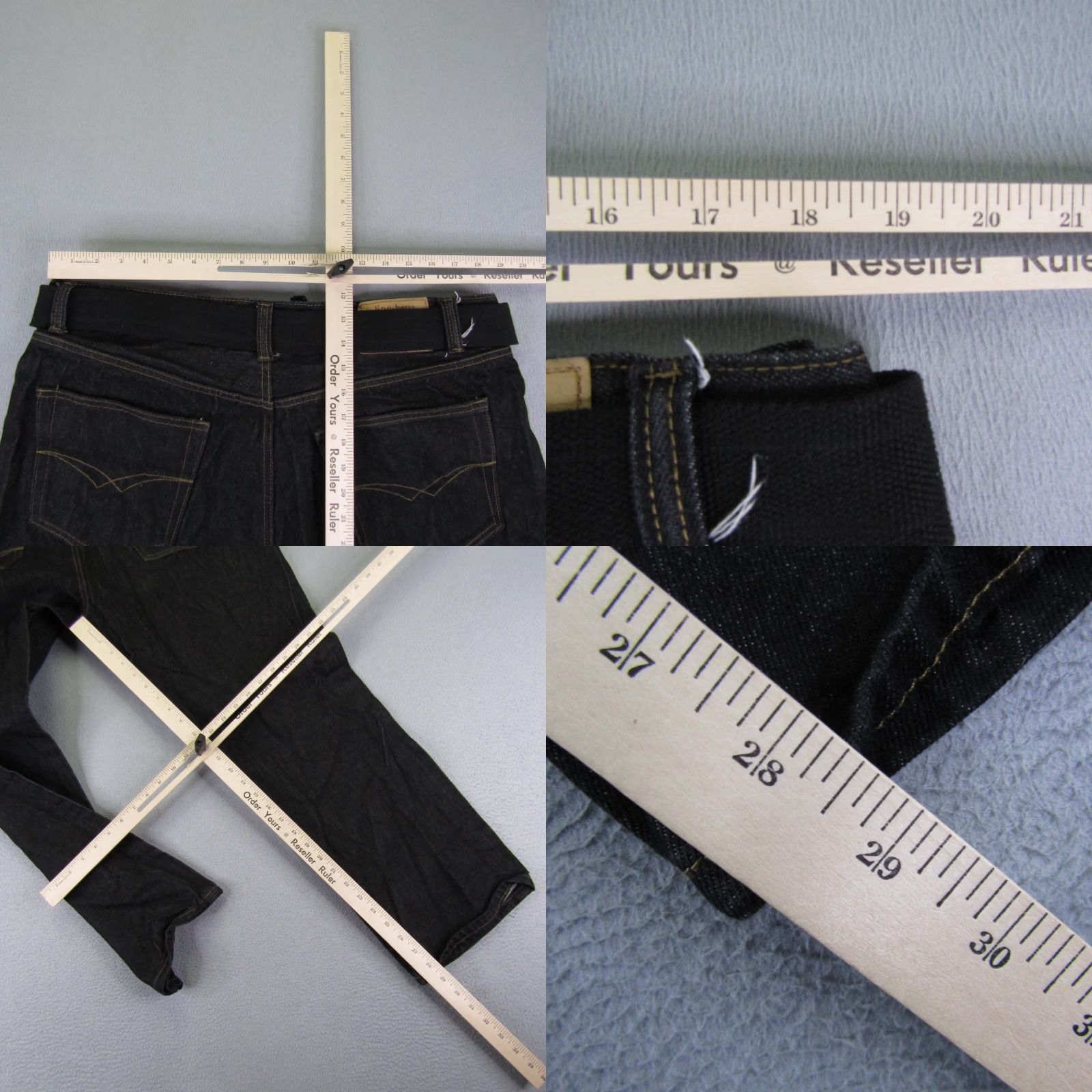 Denime Kno Betta Jeans Mens 40x30 Blue Denim Dark Rinse Wash Belted Straight Leg Pants Size US 38 / EU 54 - 8 Thumbnail