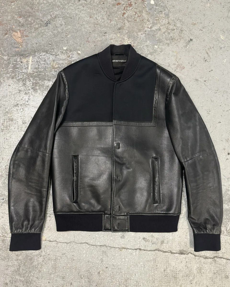 Emporio Armani × Vintage SS2014 Emporio Armani Black Pure Geometrical Leather Jacket Size US M / EU 48-50 / 2 - 5 Thumbnail