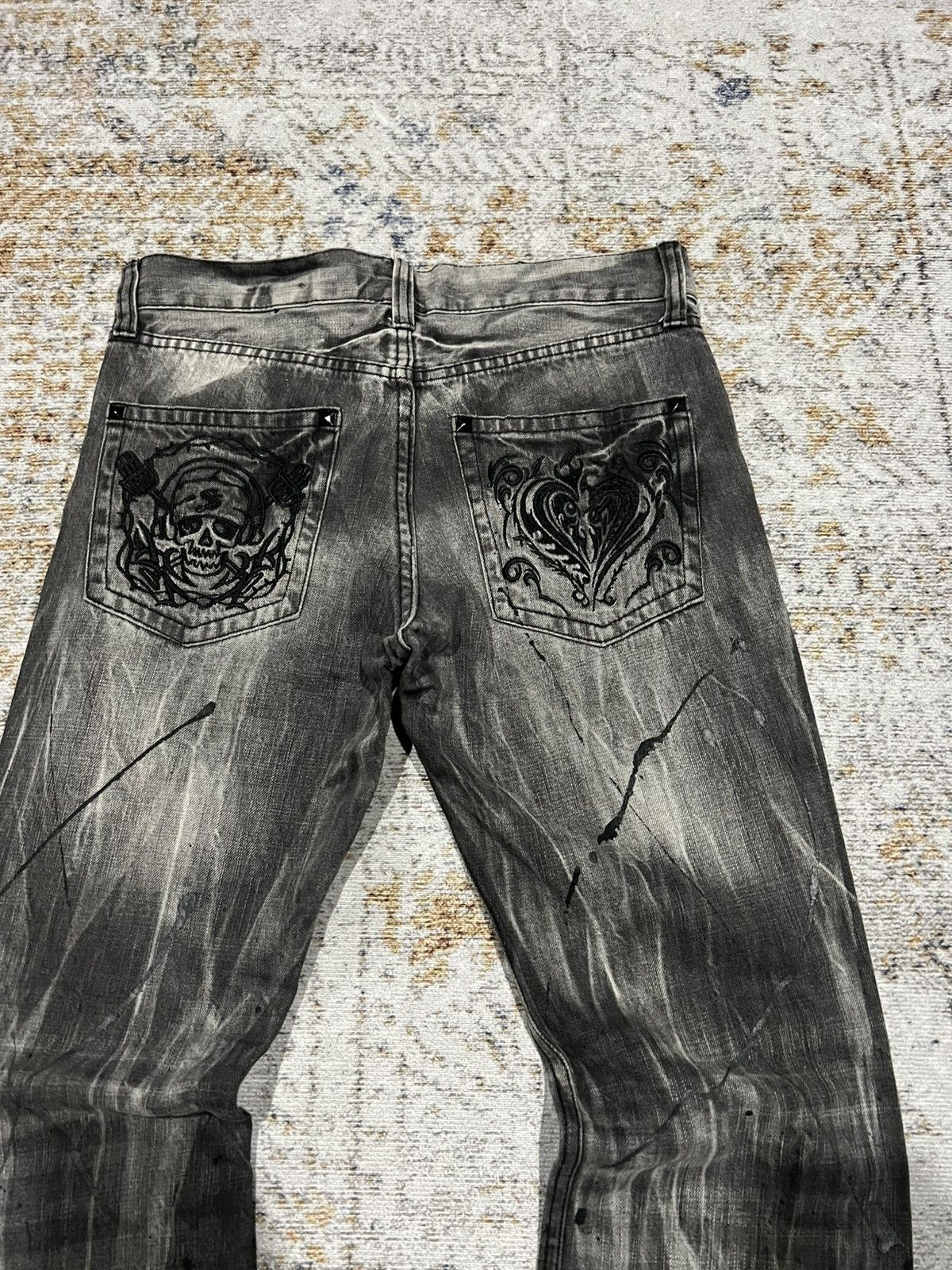 If Six Was Nine Sorridere Paint Splatter Studded Mudwash Flared Jeans Size US 31 - 3 Thumbnail