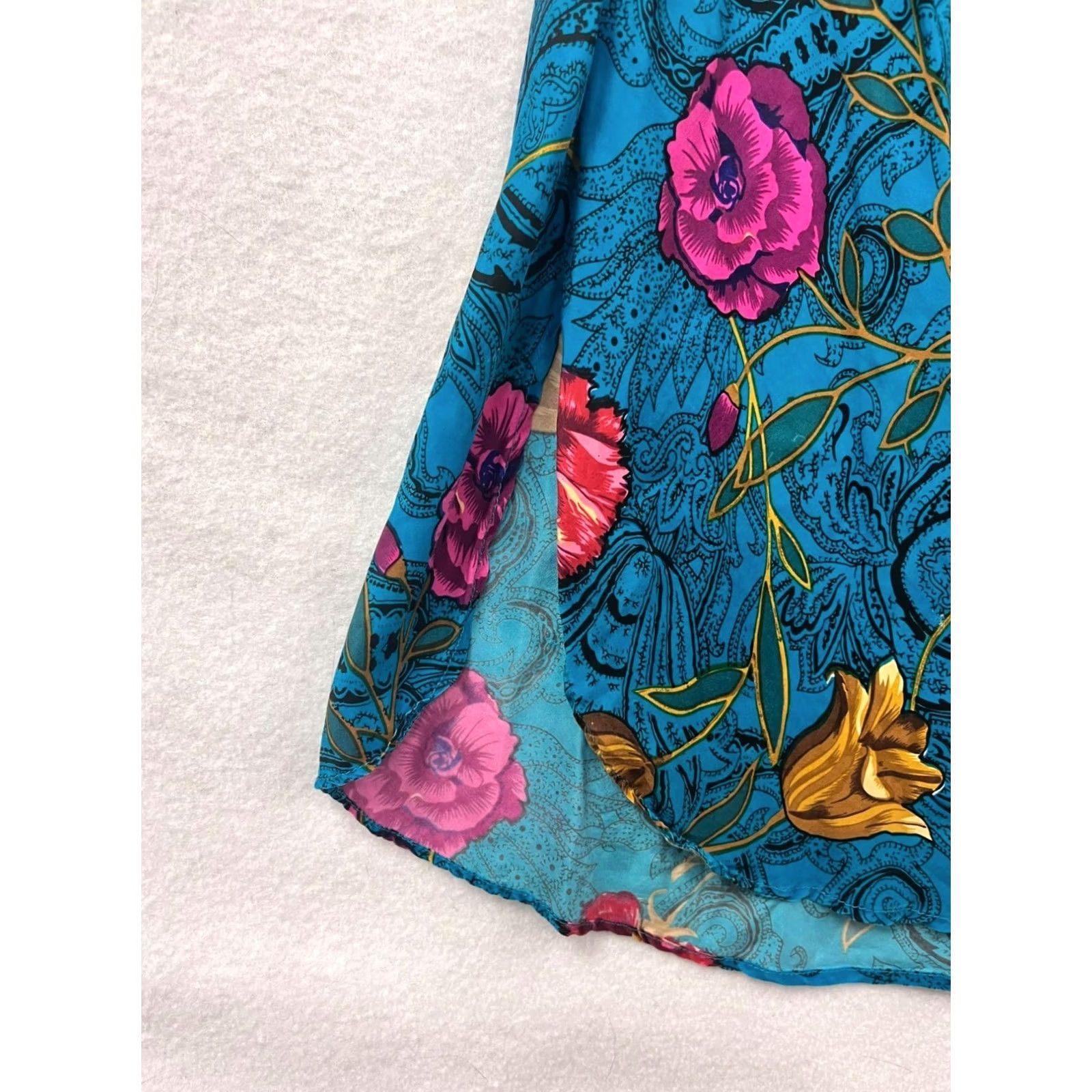 Vintage Rene Rofe Womens Slip Dress Silk Floral Print Midi Crossback Open Back M Blue Size M / US 6-8 / IT 42-44 - 6 Thumbnail