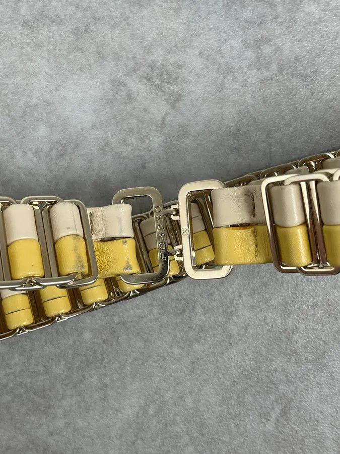 Chanel Chanel Cream & Yellow Steel And Leather Belt Size ONE SIZE - 4 Thumbnail