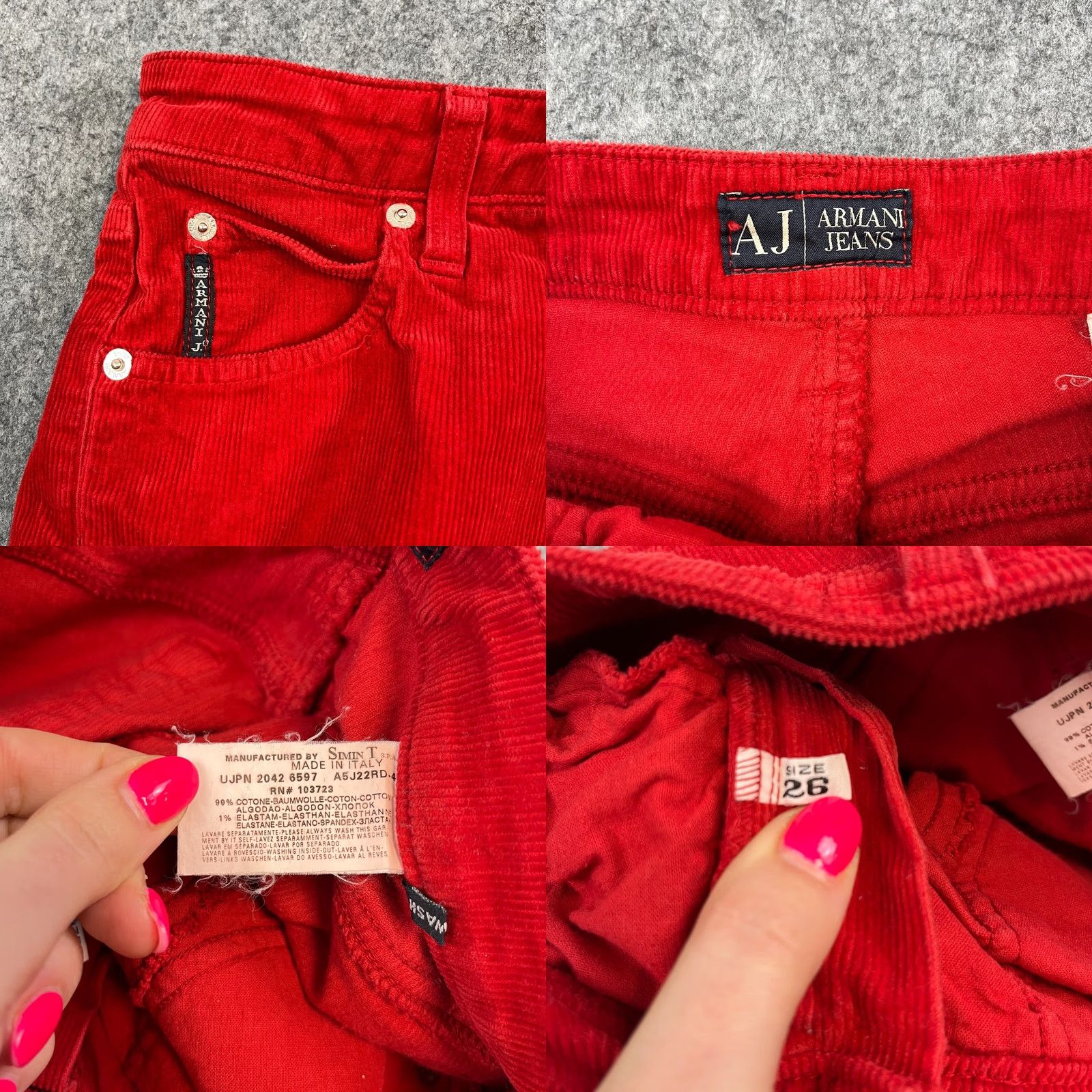 Vintage Armani Jeans Jeans Bootcut Women 6 Red Corduroy Stretch 26 32 UK VTG Denim 5-Pocket Size 28" / US 6 / IT 42 - 8 Thumbnail