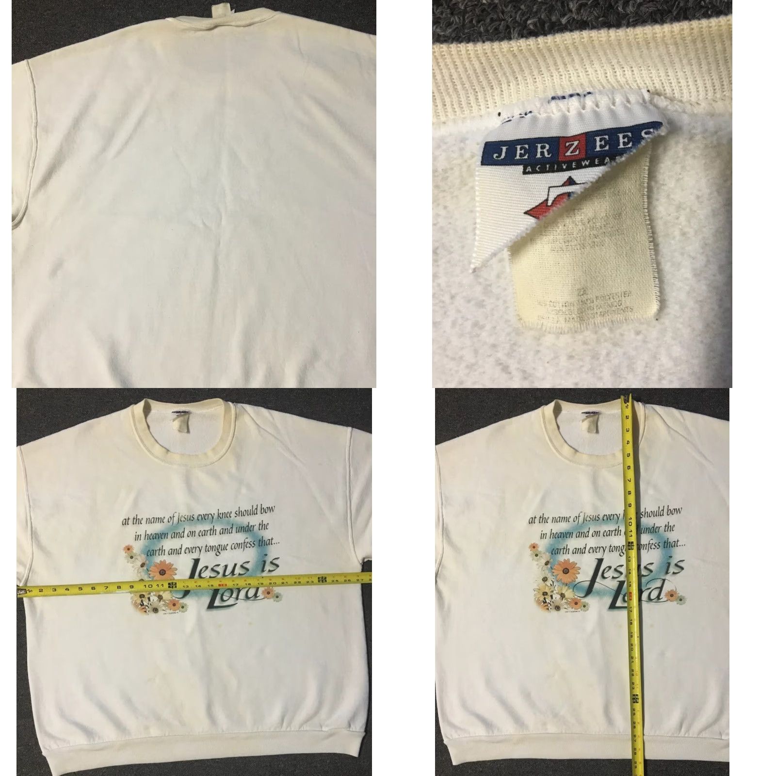 Jerzees VINTAGE Jesus Is Lord 90s Faded Distressed Sweatshirt XXL White Men Pullover Sweatshirt Grunge Christian 2XL Size US XXL / EU 58 / 5 - 8 Thumbnail