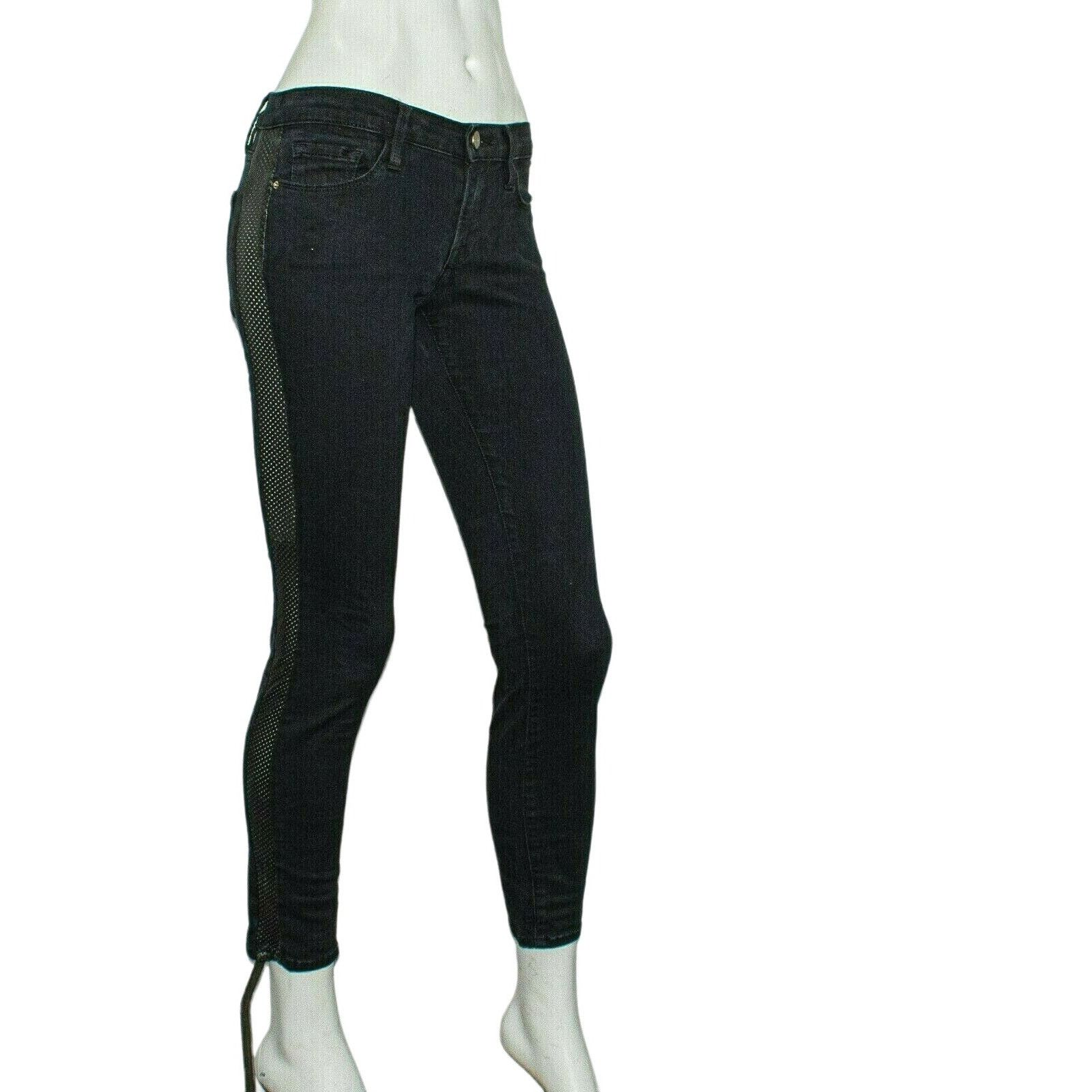 Frame FRAME Denim Le Skinny Tuxe Jeans in Black w Faux Mesh Panel Size 25" / US 0 / IT 36 - 1 Thumbnail