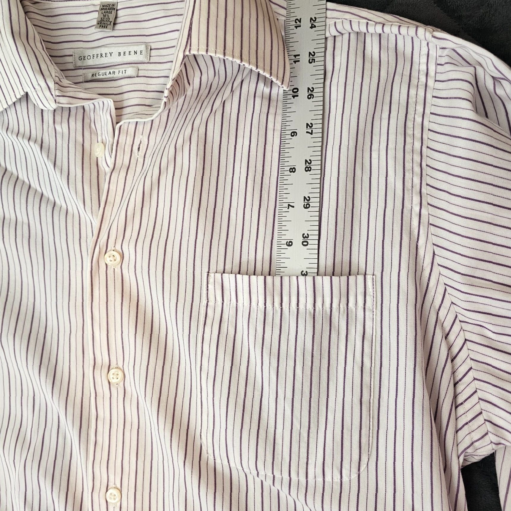 Geoffrey Beene Geoffrey Beene Shirt Button-Up 16.5 32/33 Men's Long Sleeve Cotton White Stripe Size US XL / EU 56 / 4 - 3 Thumbnail