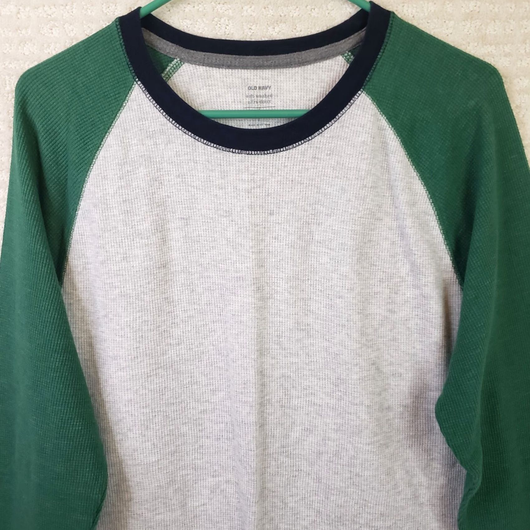 Old Navy Old Navy Shirt Men's L Gray Green Waffle Knit Thermal Baseball Style Crew Neck Long Sleeve T-Shirt Size US L / EU 52-54 / 3 - 2 Thumbnail