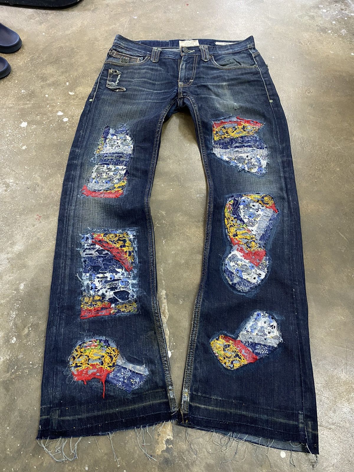 Hysteric Glamour × Japanese Brand Flare Traveniti Japan Uruboro Distress Stich Denim Patchwork Size US 32 / EU 48 - 2 Thumbnail
