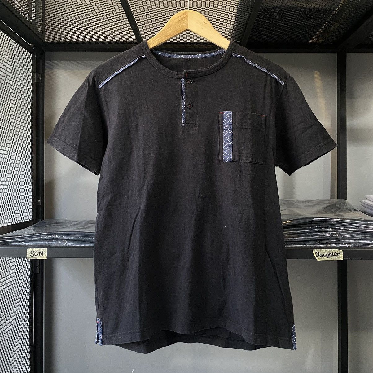 If Six Was Nine × Japanese Brand × semanticdesign Minimalist Japanese Sashiko Patch Pocket Accent Henley Tees Size US M / EU 48-50 / 2 - 1 Thumbnail
