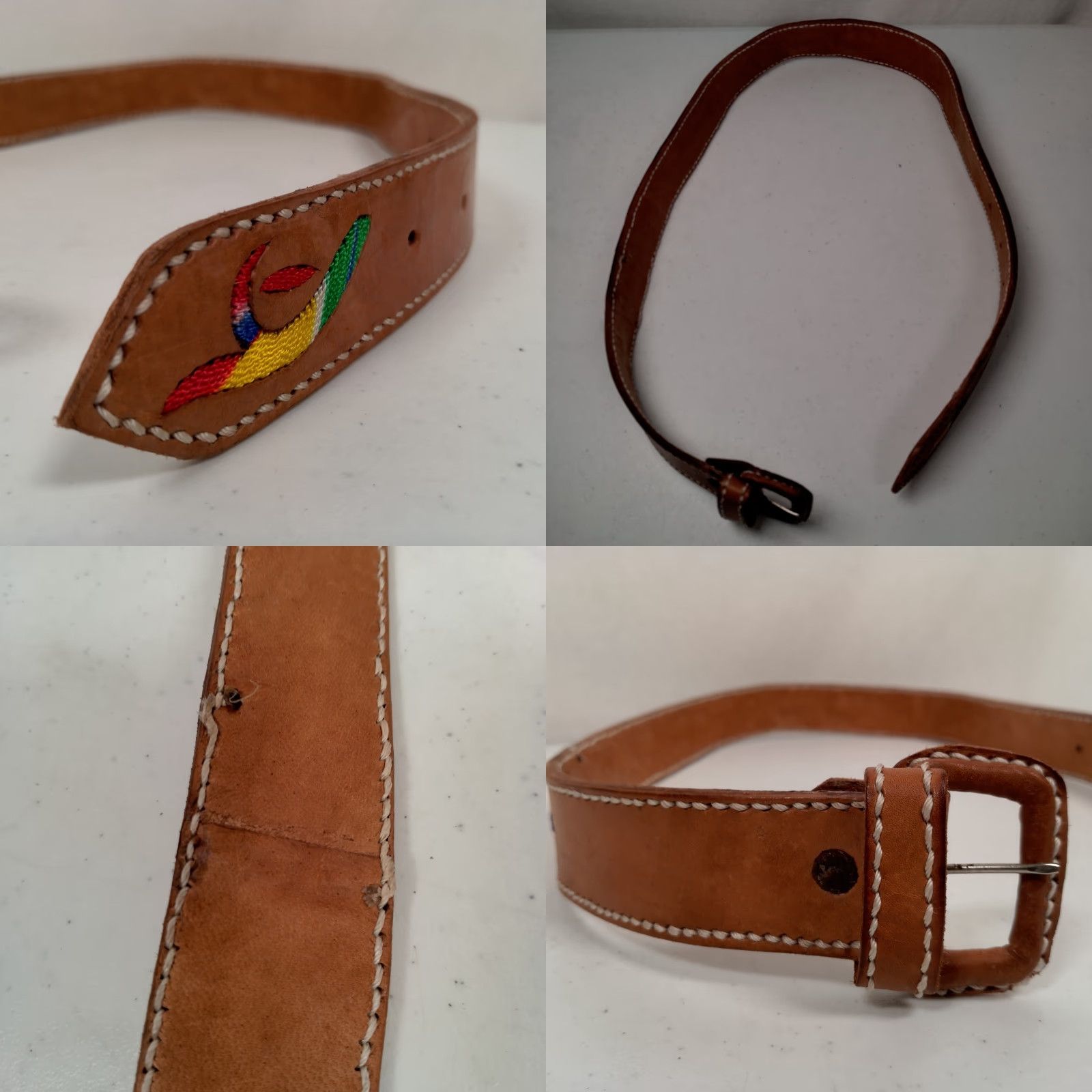 Vintage VINTAGE Leather Belt Women's Adjustable 1 3/8" Brown Embroidered Boho Tribal 30" Size 26-30in Size ONE SIZE - 9 Thumbnail