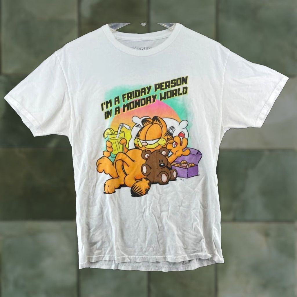 Vintage VINTAGE Garfield Men's T-Shirt Adult Medium White Cartoon 90s Crew Neck Short Sleeve Cotton Size US M / EU 48-50 / 2 - 1 Thumbnail