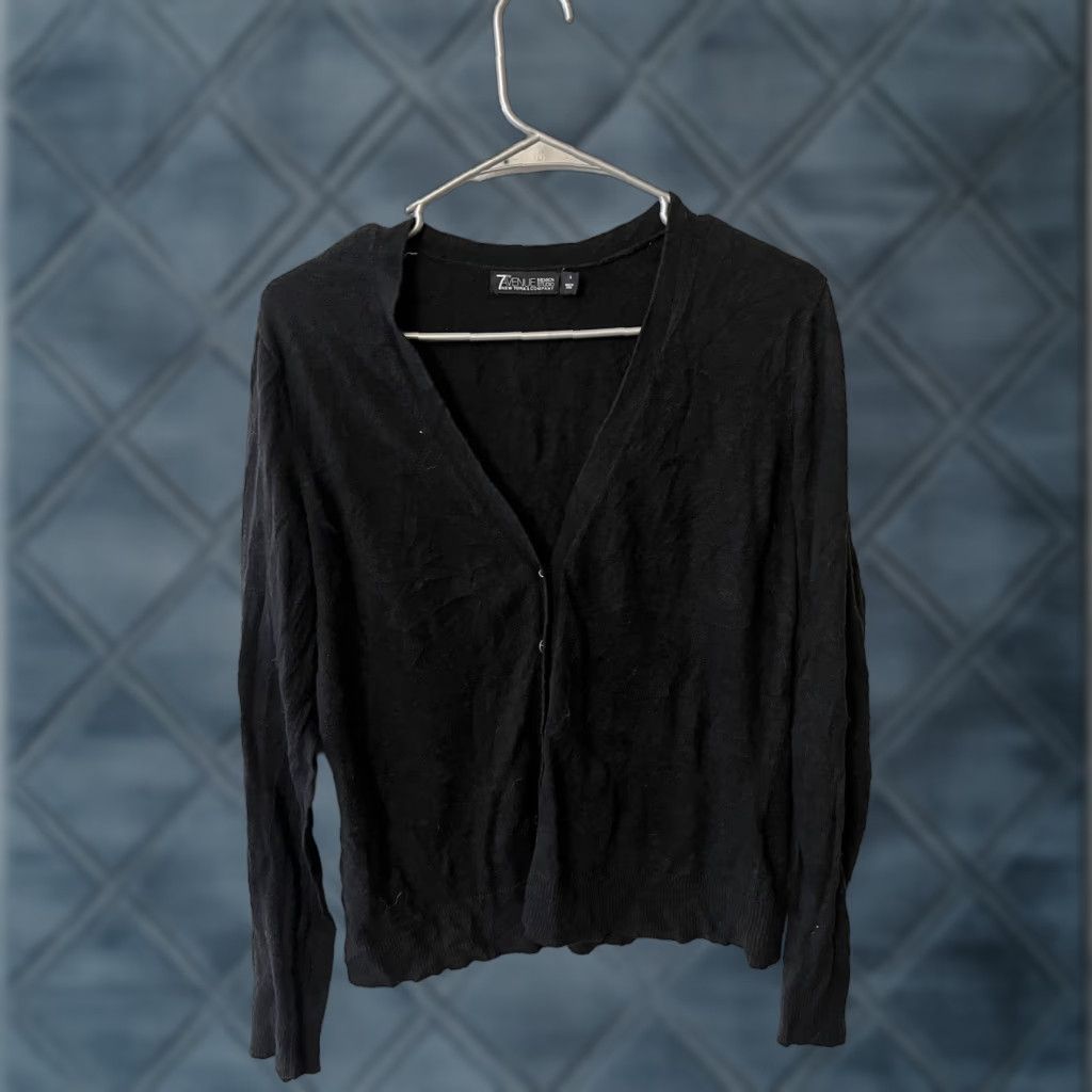 Avenue 7th Avenue Design Studio New York & Co Womens Large Black Button Up Cardigan Size L / US 10 / IT 46 - 1 Thumbnail