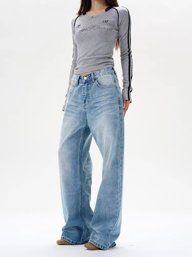 Japanese Brand × Jean American retro washed wide-leg loose straight casual jeans Size US 32 / EU 48 - 2 Thumbnail