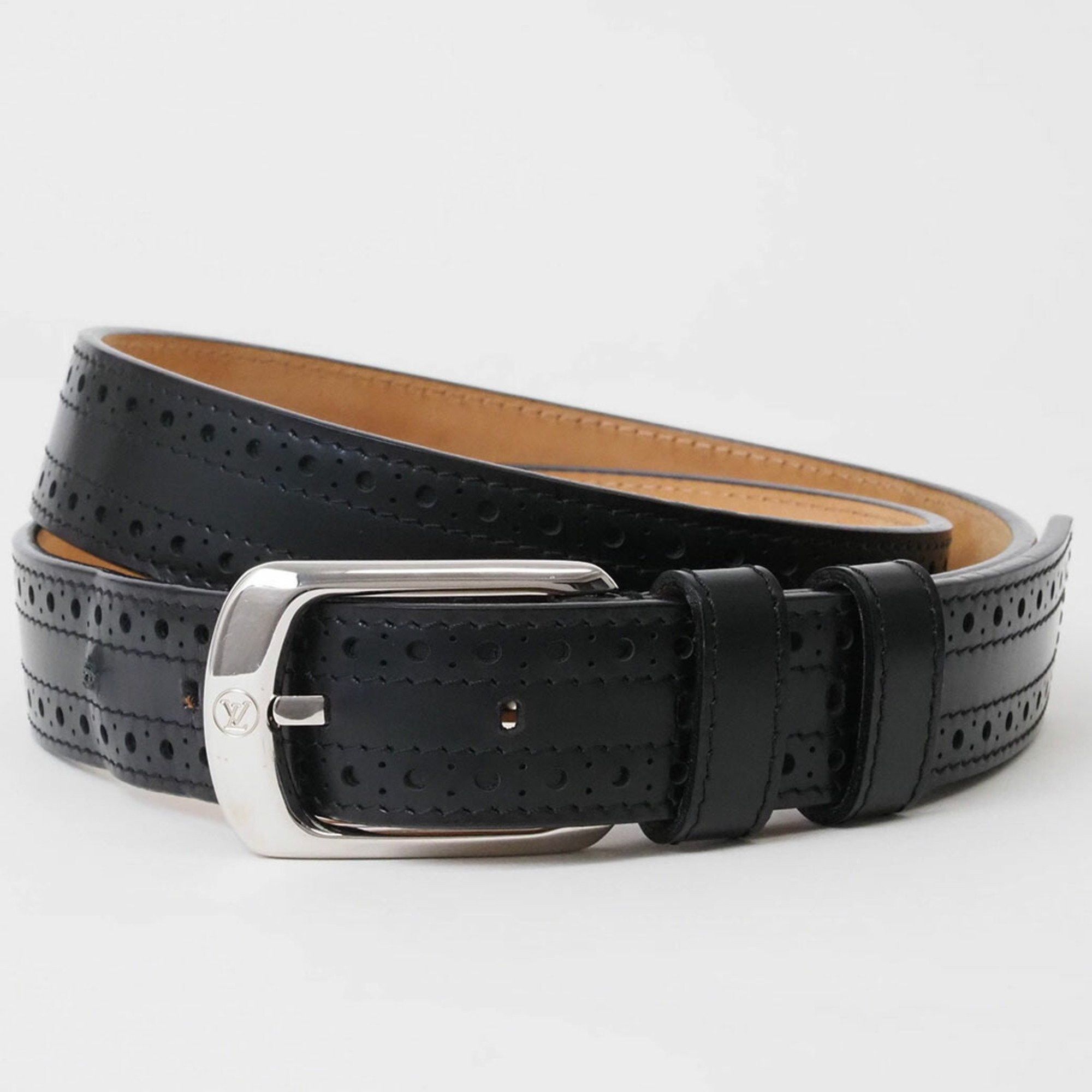 Other Louis Vuitton Belt Santur 95cm Black Men's Leather Openwork Silver Buckle LOUIS VUITTON Size ONE SIZE - 1 Thumbnail