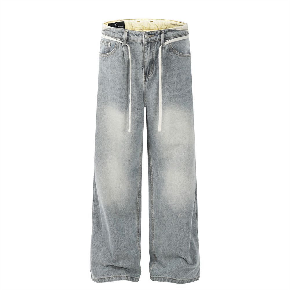Japanese Brand American retro washed distressed simple loose lace-up jeans Size US 32 / EU 48 - 1 Thumbnail