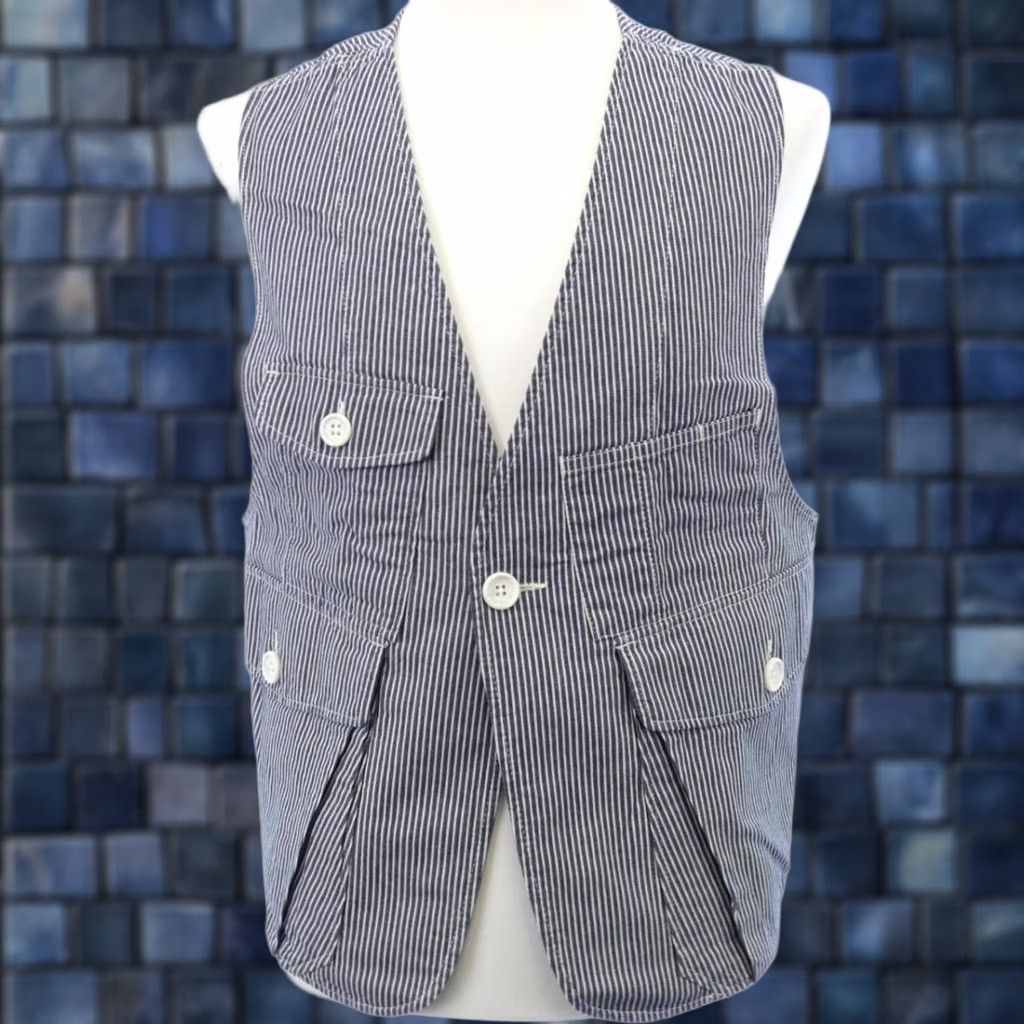 Engineered Garments Engineered Garments Vest Casual Used Gray Stripe M Cross Back Open Size M Men's Vest Size US M / EU 48-50 / 2 - 1 Thumbnail