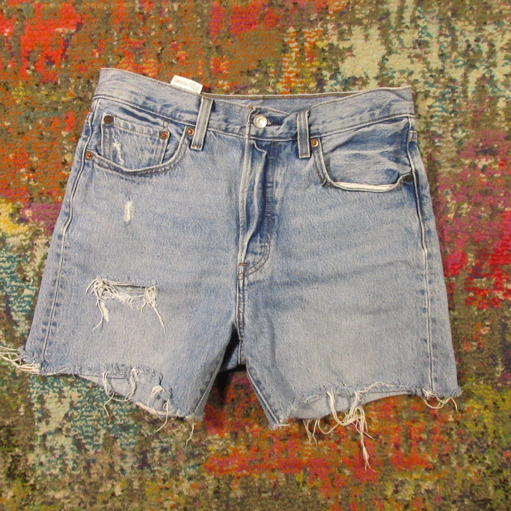 Levi's Levi's 501 Shorts Womens Size 29 Blue Denim Cut-Off Distressed Fringe Casual Size 29" - 2 Thumbnail
