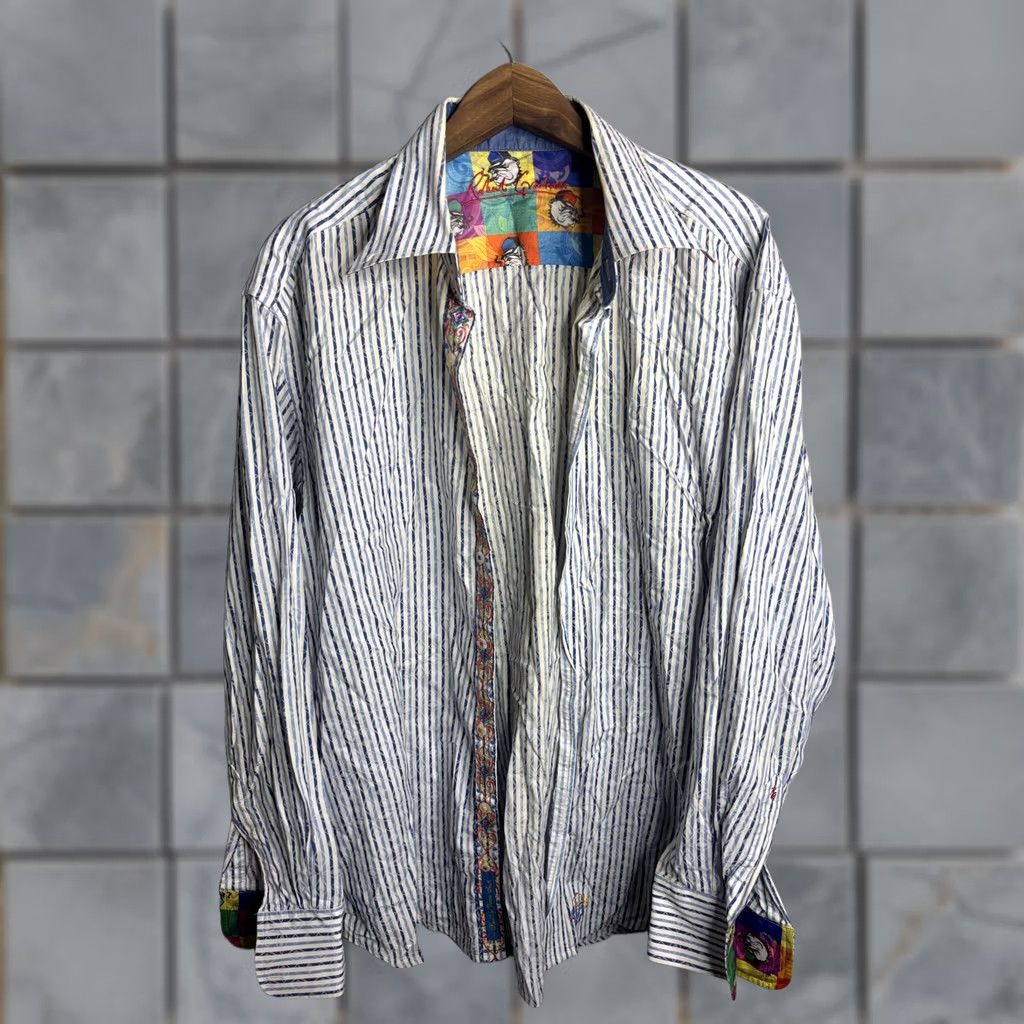 Robert Graham Robert Graham Shirt Mens XL Blue White Stripe Embroidered Bulldog Size US XL / EU 56 / 4 - 1 Thumbnail