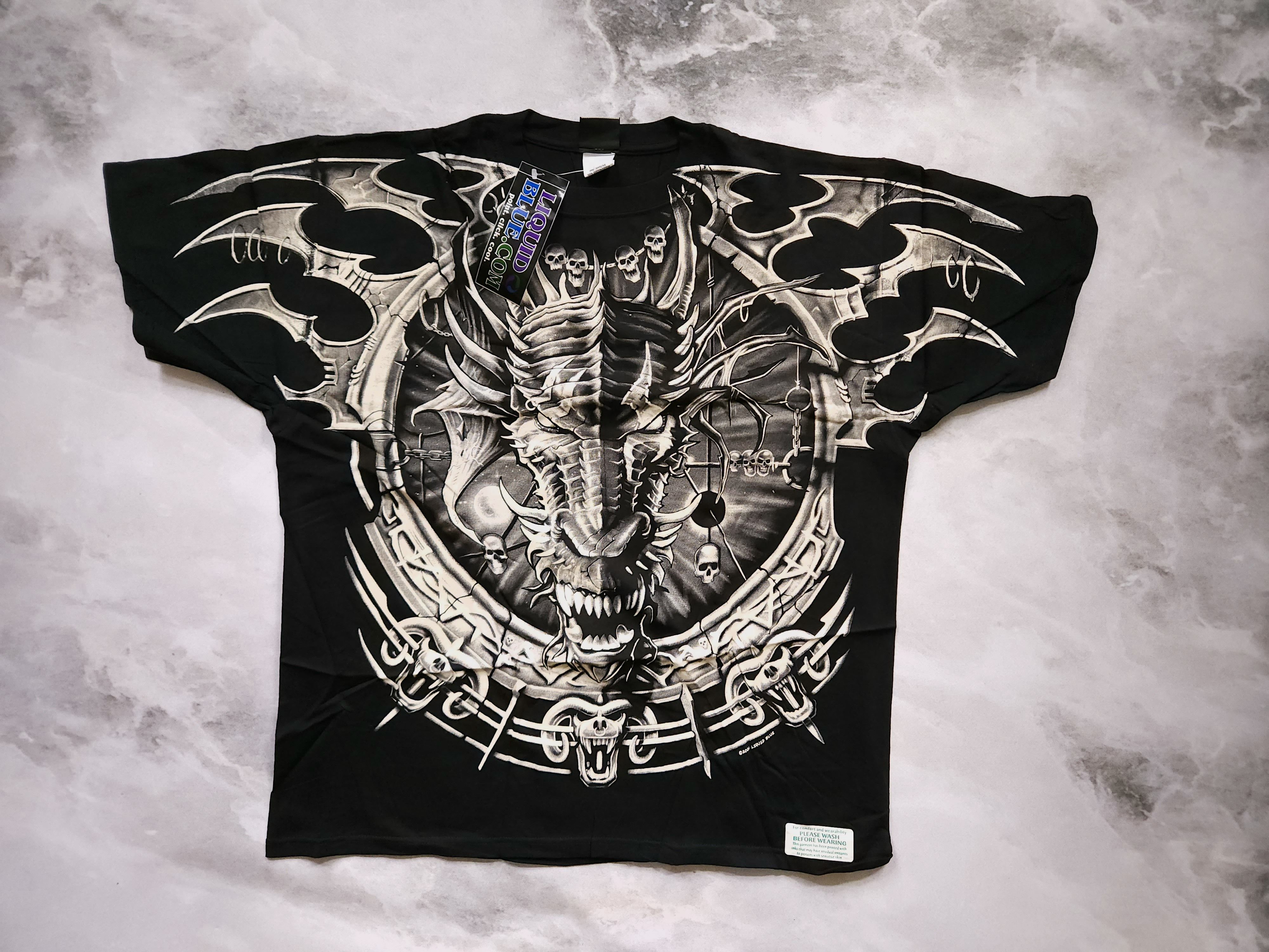 image of Liquid Blue Dragon T-Shirt Deadstock 2X in Black/White, Men's (Size 2XL)