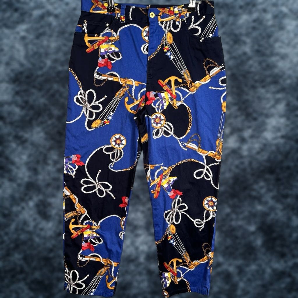 Ralph Lauren VINTAGE Lauren Ralph Lauren Pants Womens Size 10 Blue Black Straight Leg Chino Flat Front Cotton Blend Inseam 26 in Size 32" / US 10 / IT 46 - 1 Thumbnail