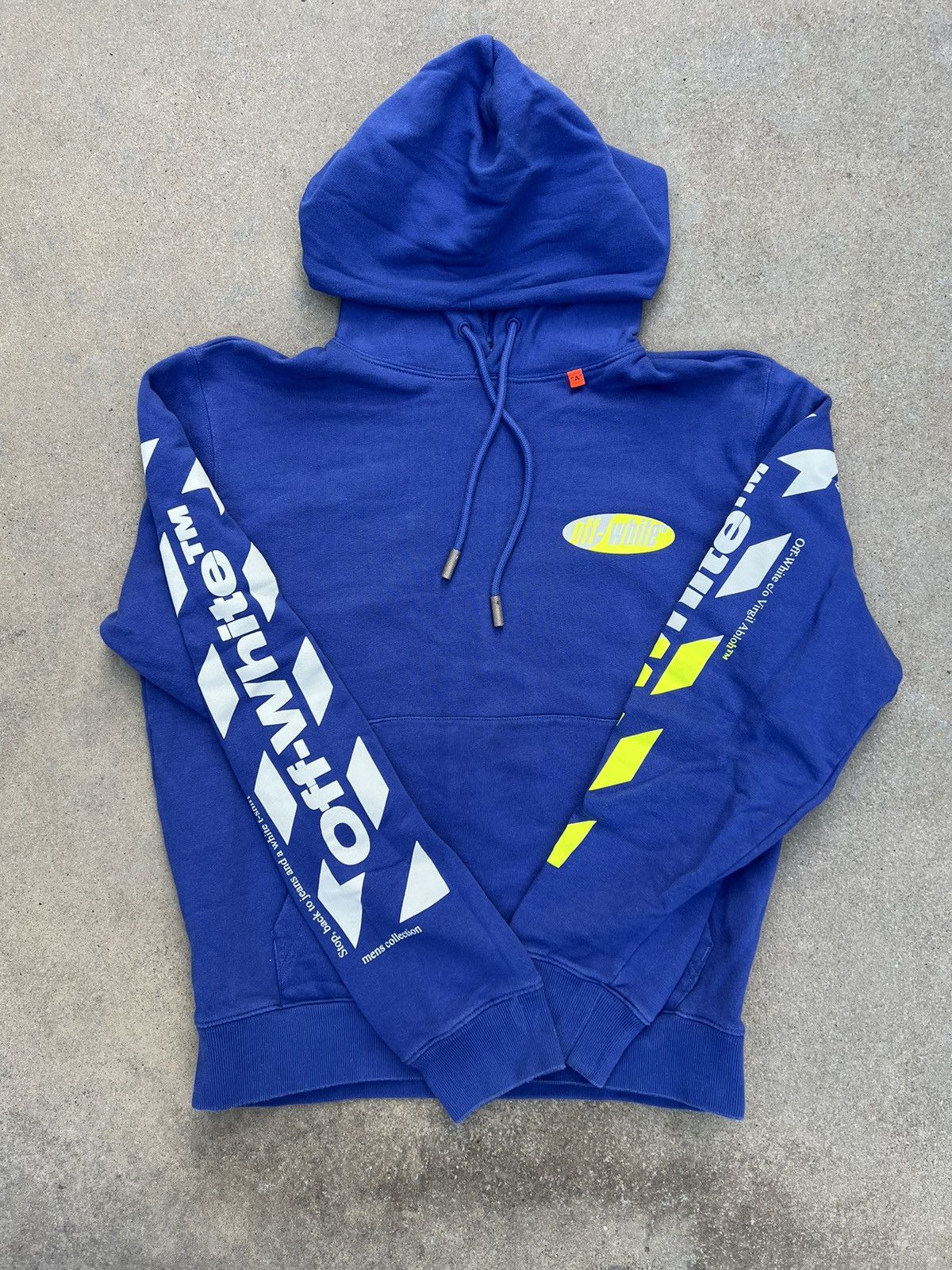 image of Off White x Virgil Abloh Off-White Diagonal Split Logo Hoodie in Blue, Men's (Size Medium)
