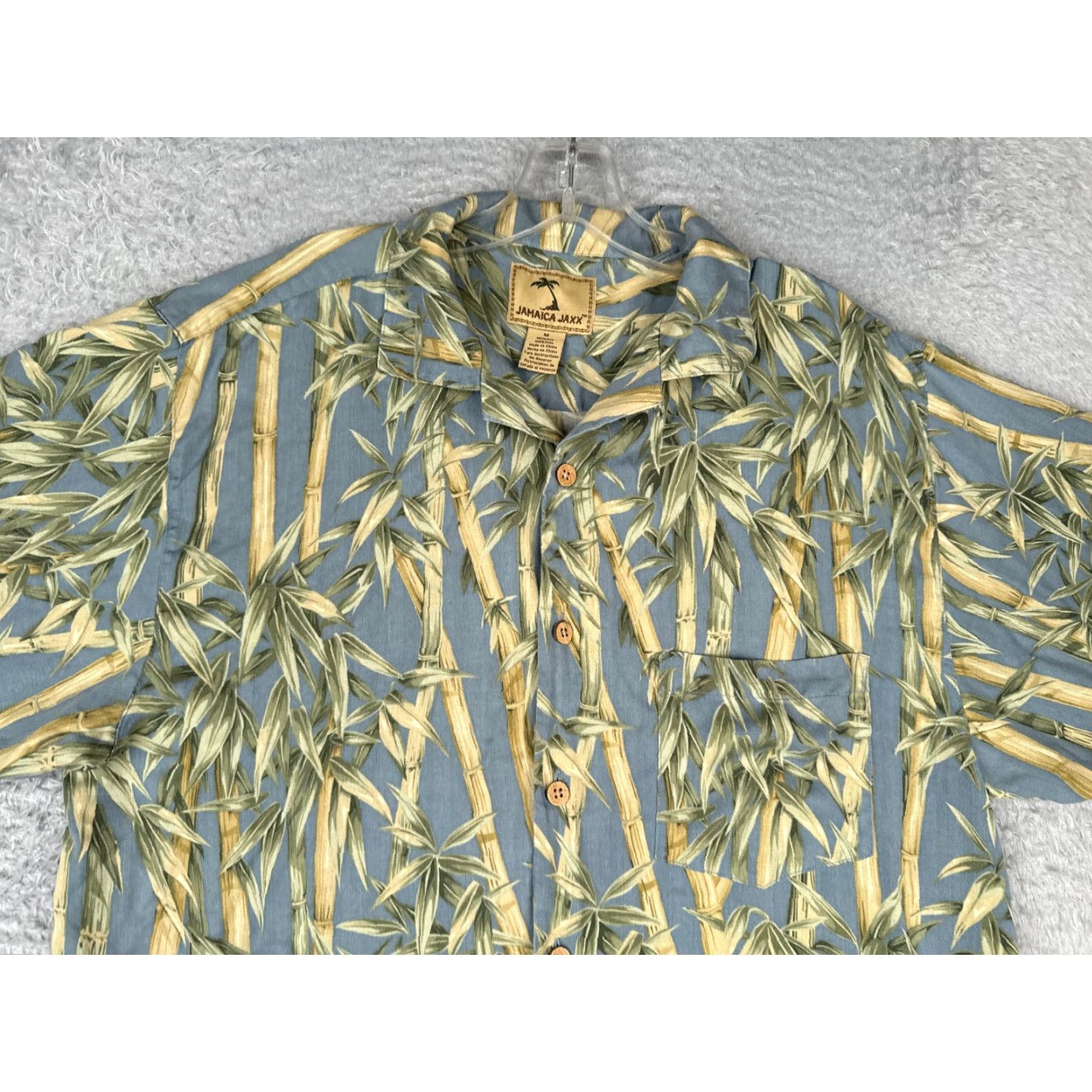 Vintage Jamaica Jaxx Shirt Men Medium Blue Bamboo Leaf Floral Hawaiian 100% Silk Button Up Size US M / EU 48-50 / 2 - 4 Thumbnail