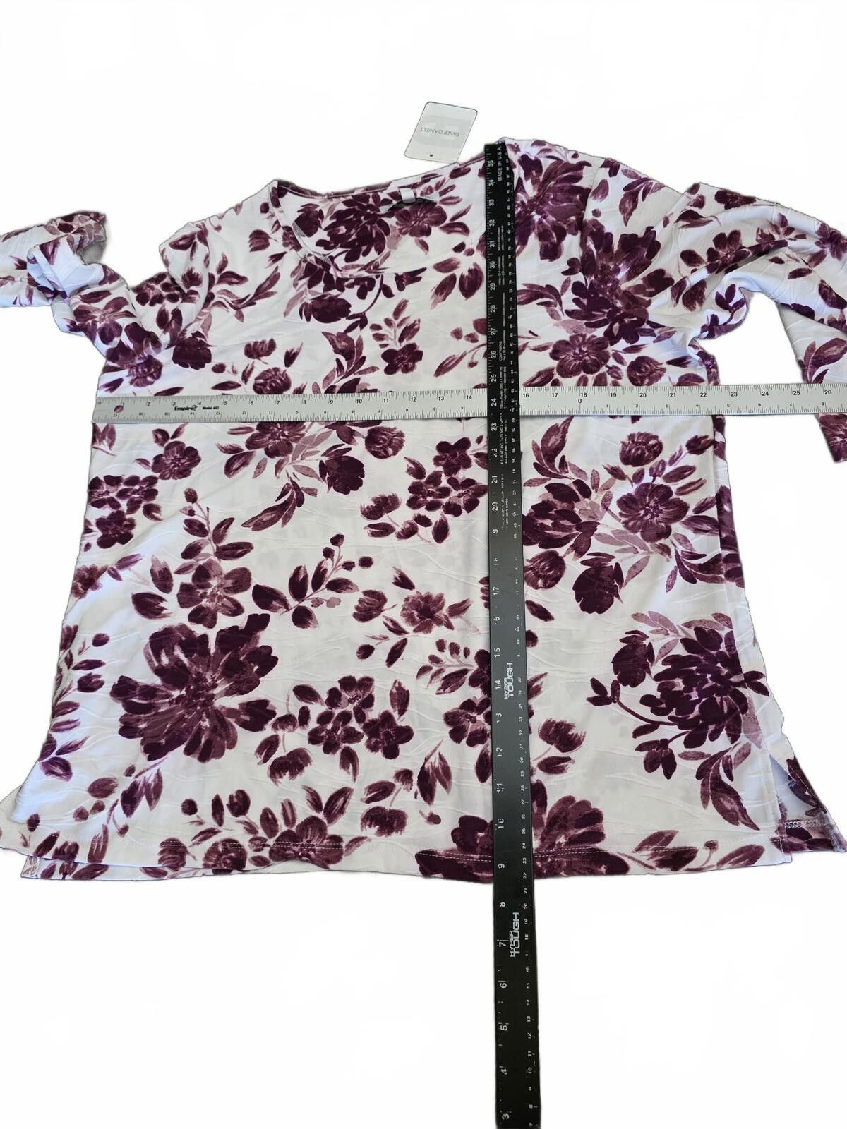 Other Emily Daniels XL Floral Print 3/4 Sleeve Top White & Purple Size XL / US 12-14 / IT 48-50 - 6 Thumbnail