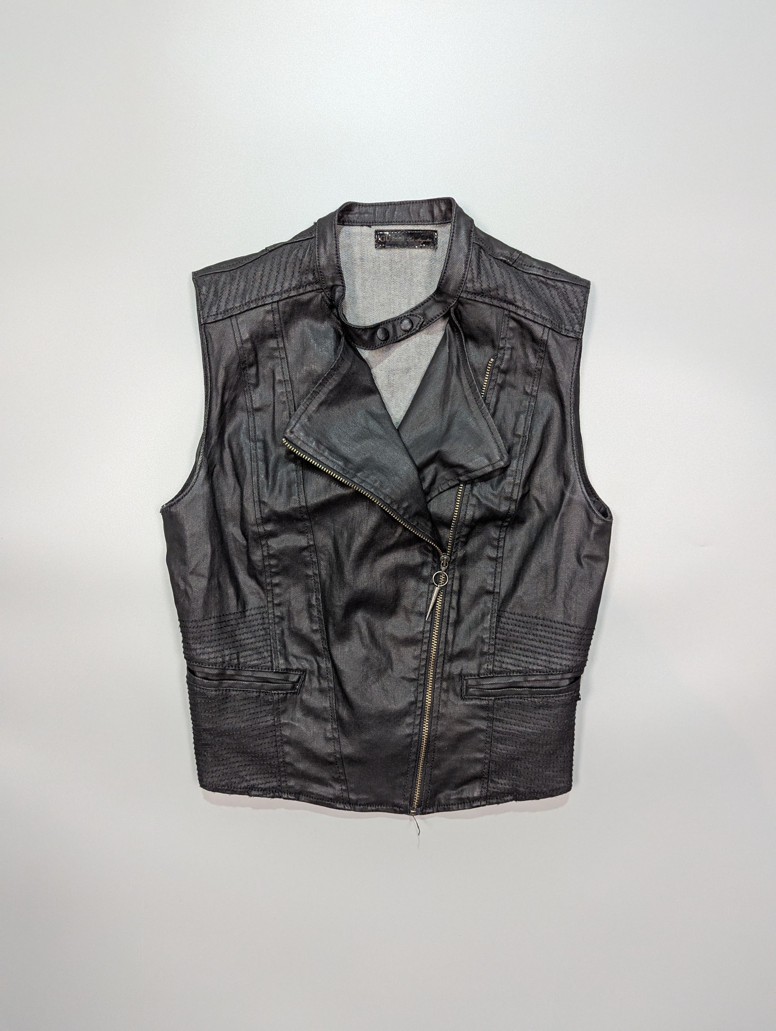 GUESS Women's Shiny Black Rare Biker Rocker Vest/Waistcoat