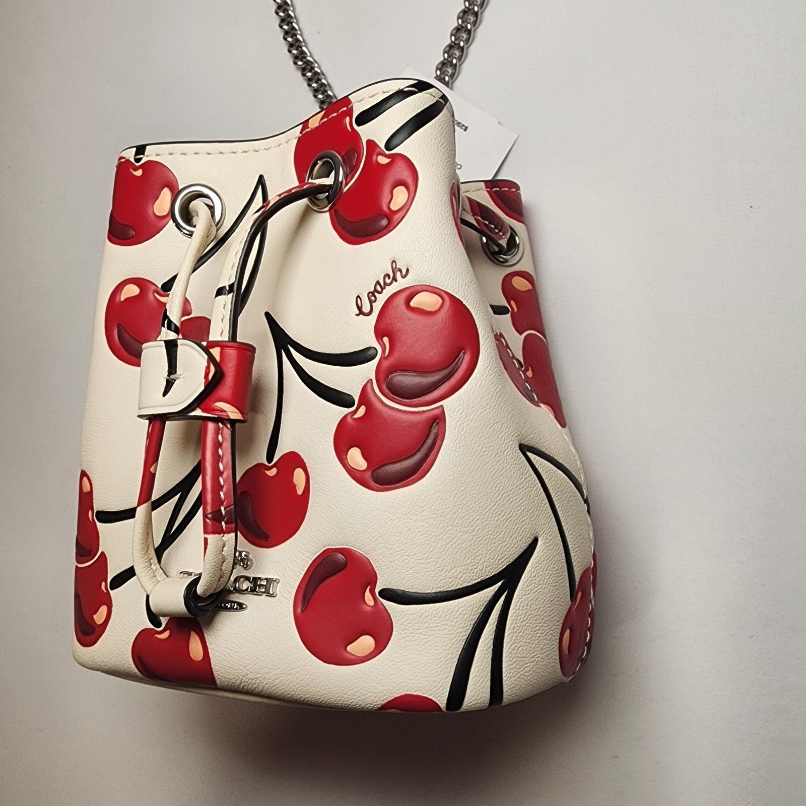 Coach NWT COACH CZ030 Drawstring Wristlet Cherry Print Chalk Multi Size ONE SIZE - 2 Thumbnail