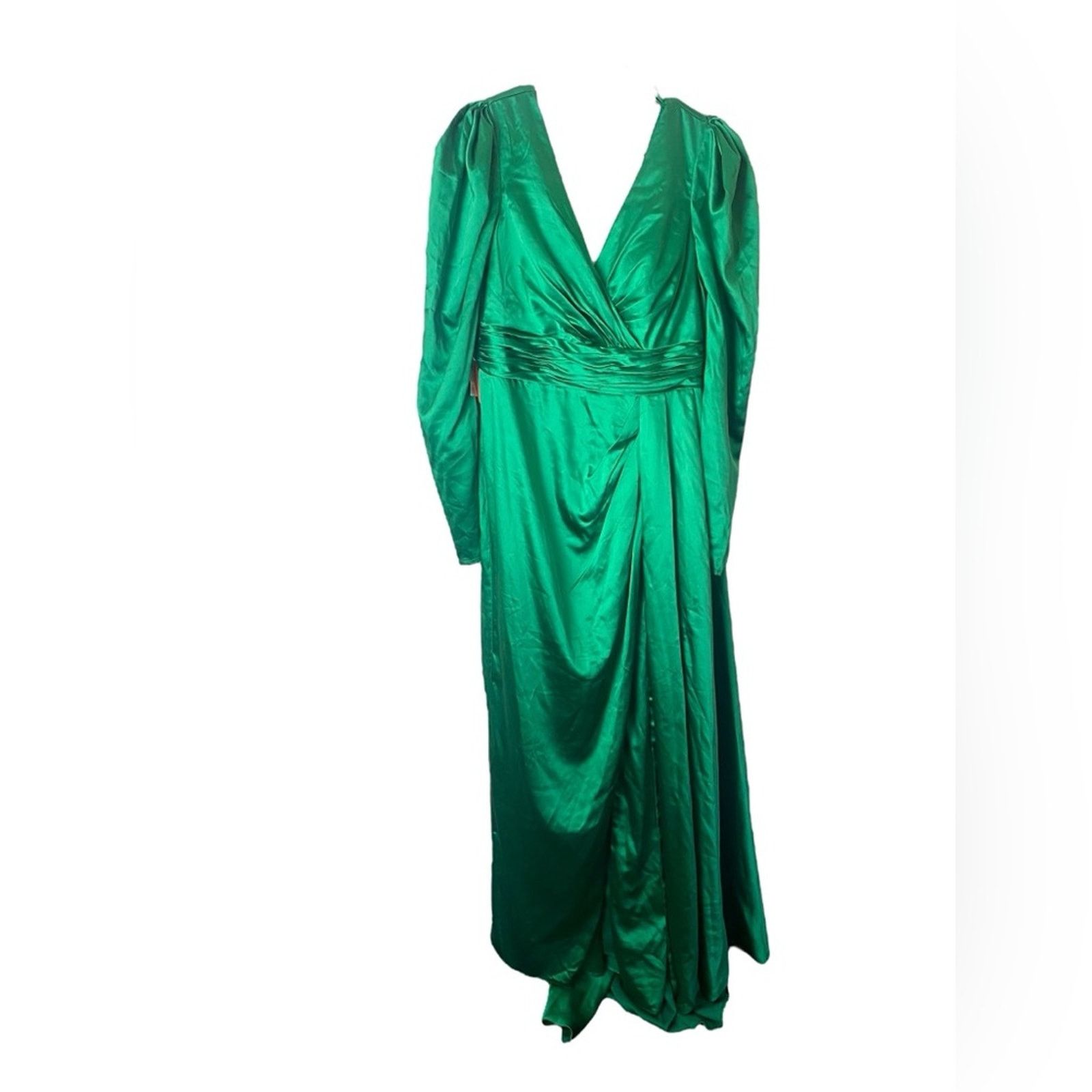 Mac Duggal FAUX WRAP LONG SLEEVE A LINE GOWN Green 12