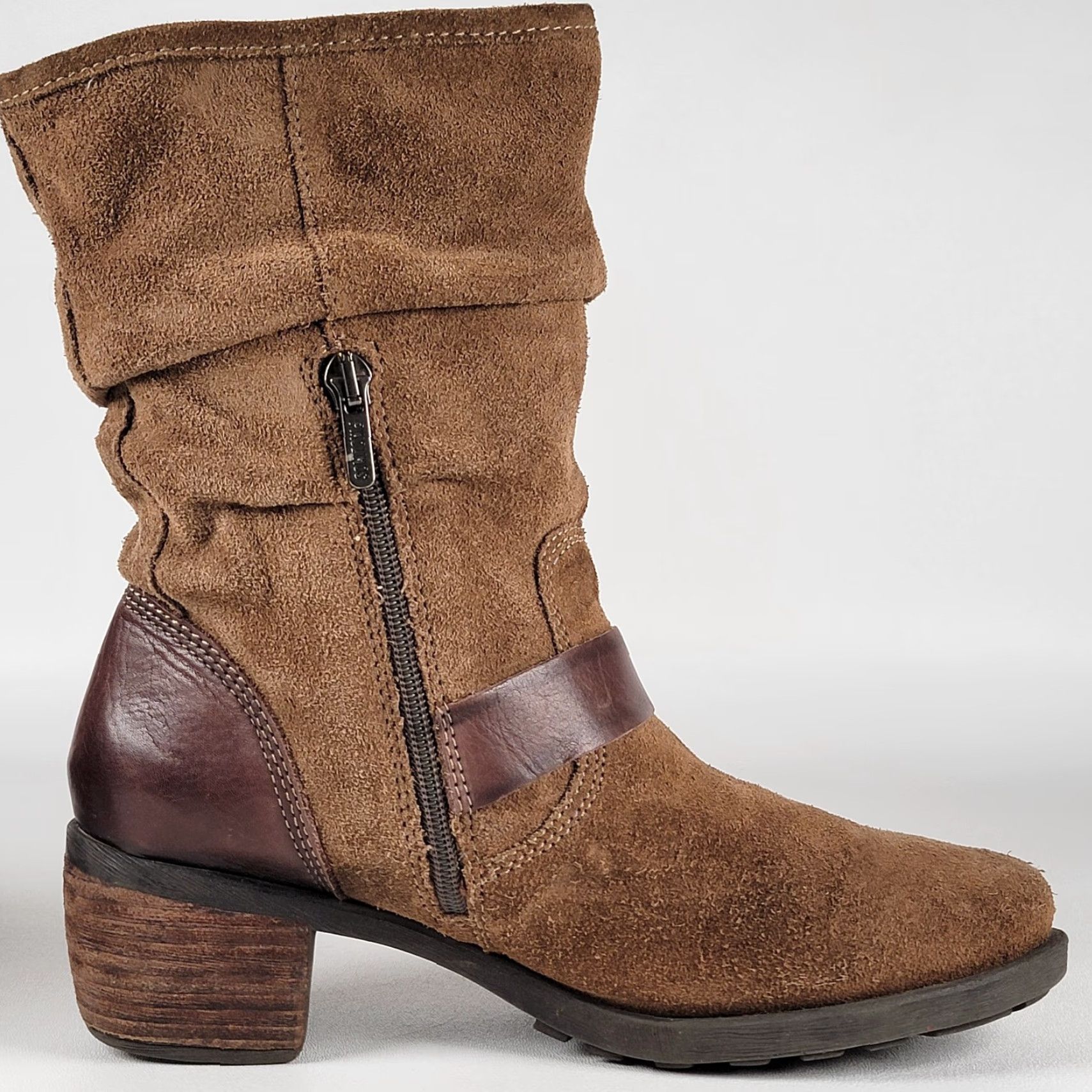 Vintage PIKOLINOS Boots Womens 37 EUR Brown Leather Zip Buckle Slouch Mid-Calf Bootie 2 1/8" Heel Womens Brown Leather Zip Slouch Boot Pikolinos Size US 7 / IT 37 - 6 Thumbnail