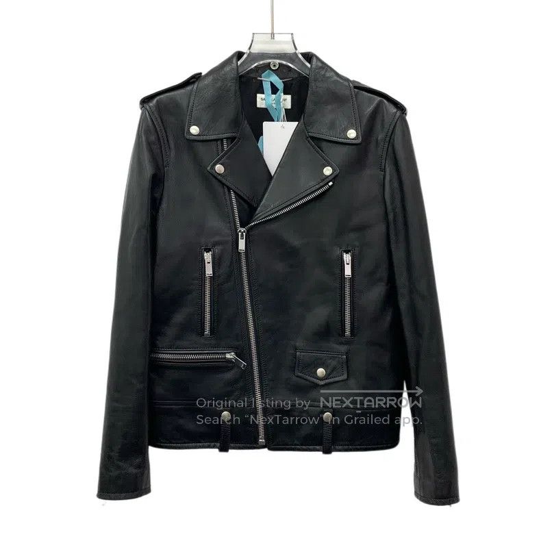 Saint Laurent Paris Saint Laurent Paris Black Leather Notched Lapel Zipped Lon Size US L / EU 52-54 / 3 - 1 Thumbnail