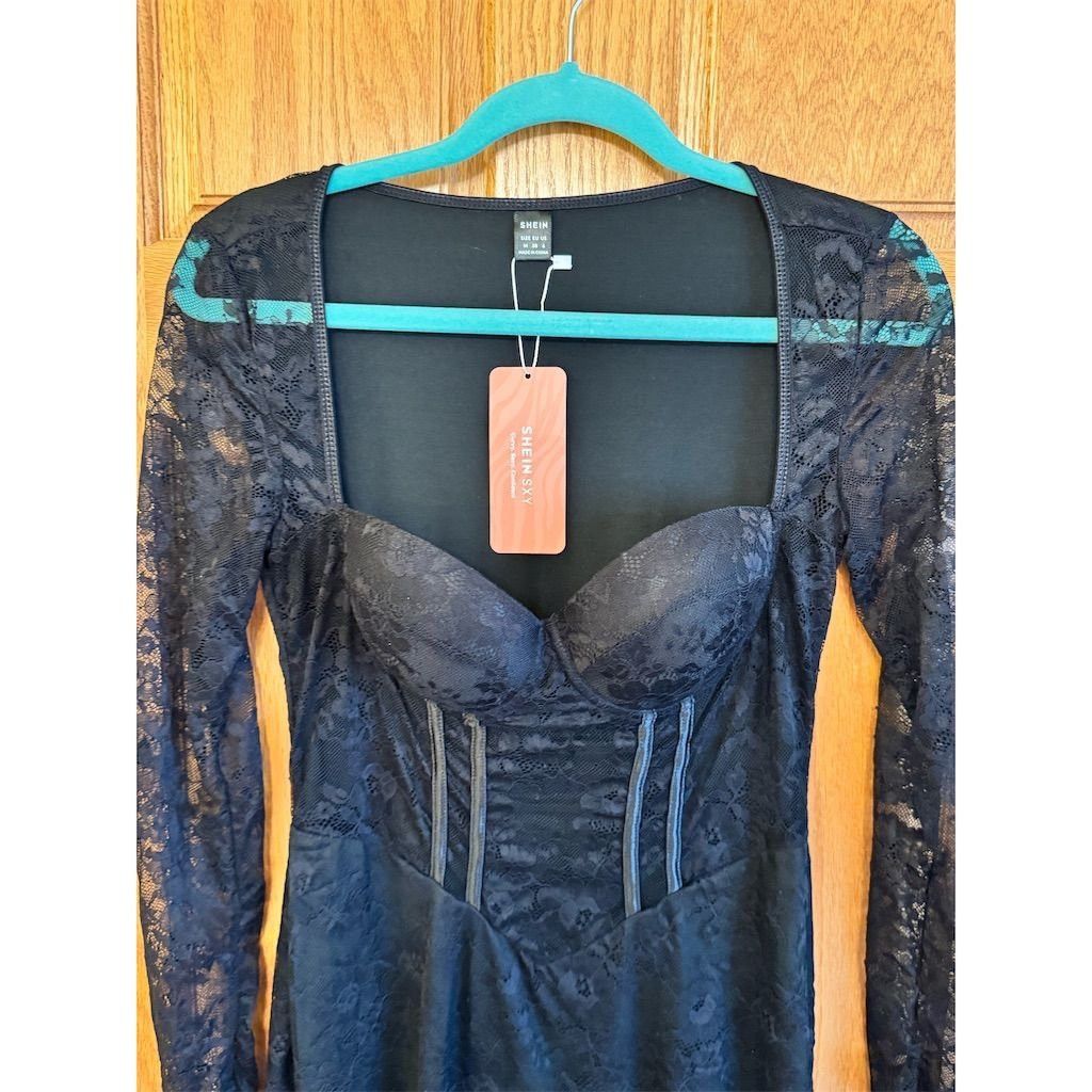Shein SHEIN Women's Black Lace Long Sleeve Knee Length Dress Size Size M / US 6-8 / IT 42-44 - 2 Thumbnail