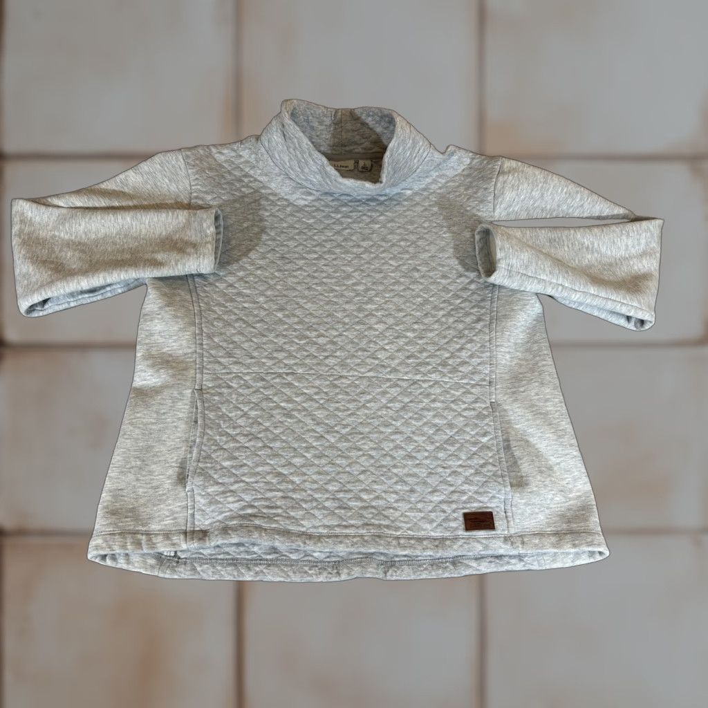 Vintage LL Bean Sweatshirt Womens Large Petite Pullover Gray Quilted Funnel Neck Tunic Size L / US 10 / IT 46 - 1 Thumbnail