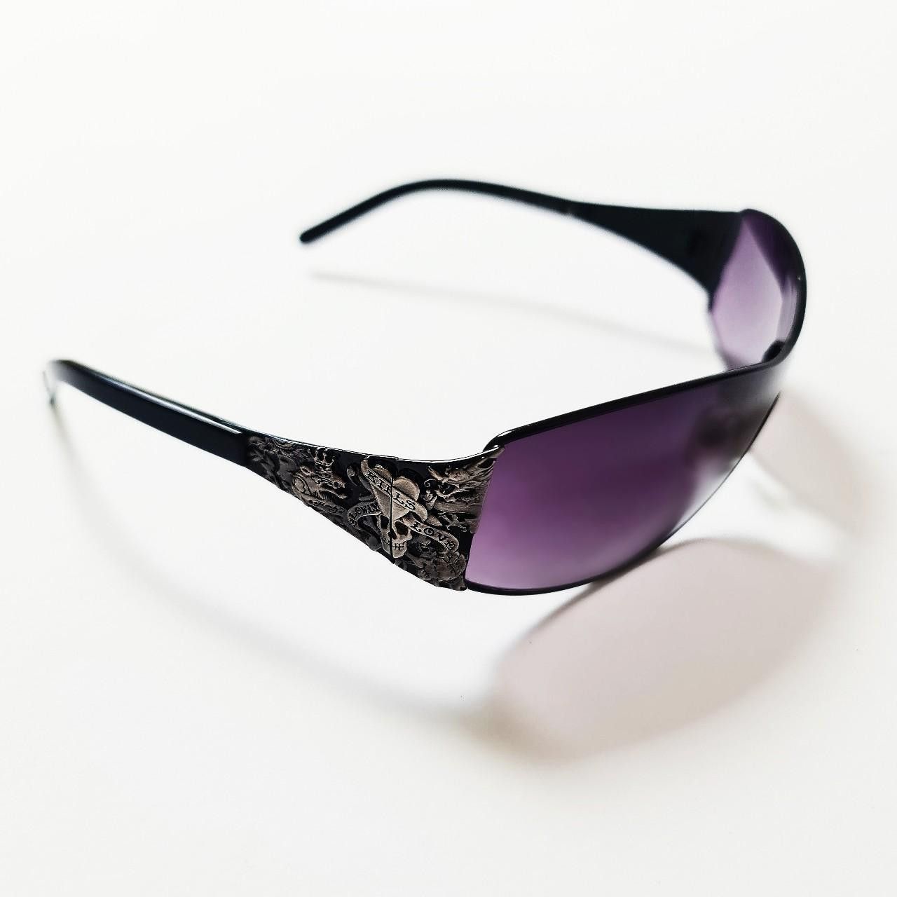 image of Vintage Purple Tinted Wrap Around Y2K Ed Hardy Sunglasses, Women's