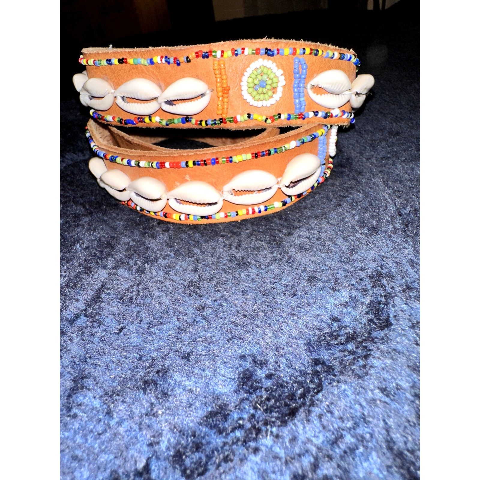 VINTAGE UNISEX BOHO LEATHER BELT COWRIE SHELLS & BEADS L NEW display picture 1