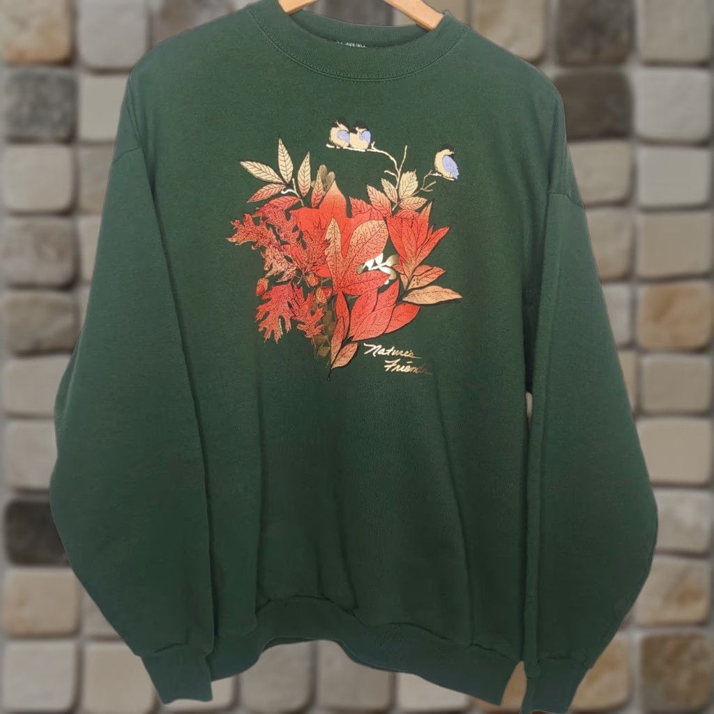 Tultex VINTAGE Tultex Sweatshirt USA Green Men L Crew Neck Birds Gold Foil Friends Spring? Size US L / EU 52-54 / 3 - 1 Thumbnail