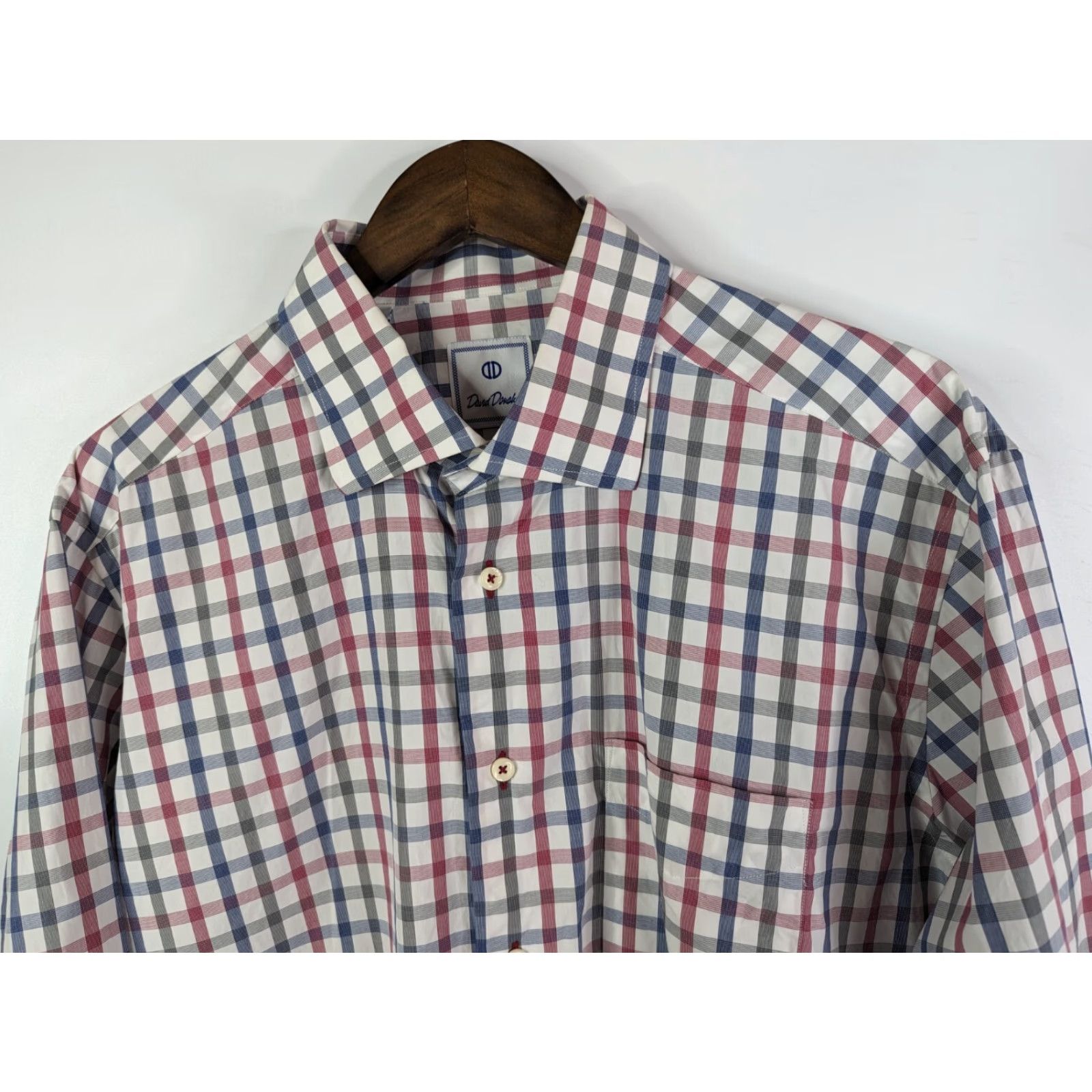 David Donahue David Donahue Dress Shirt Mens XL Pink Blue Check Plaid Cotton Button Shirt Size 46R - 2 Thumbnail